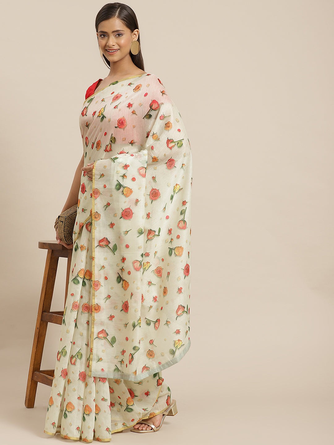 Floral Printed Organza Saree