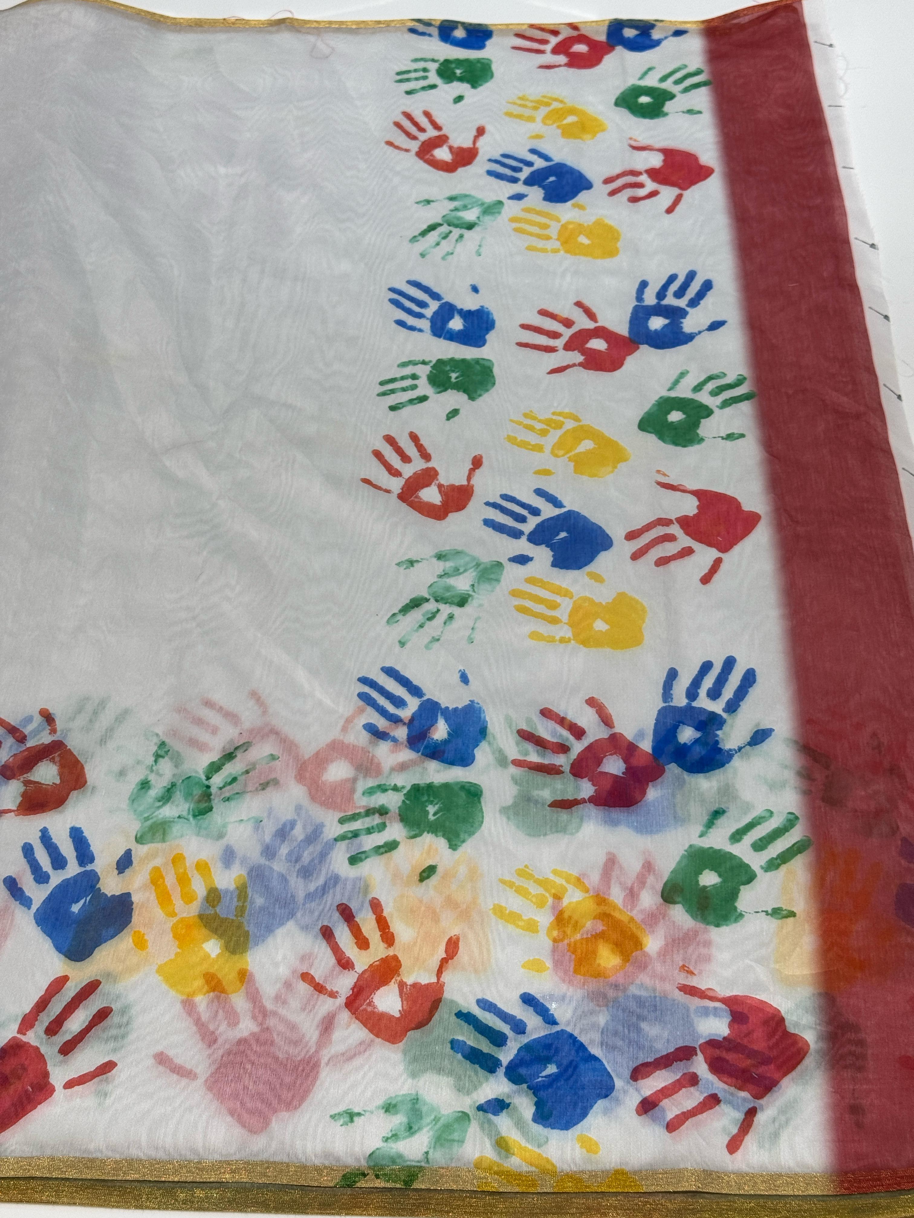 Digital Printed Holi Special Chanderi White & Multicolored Saree