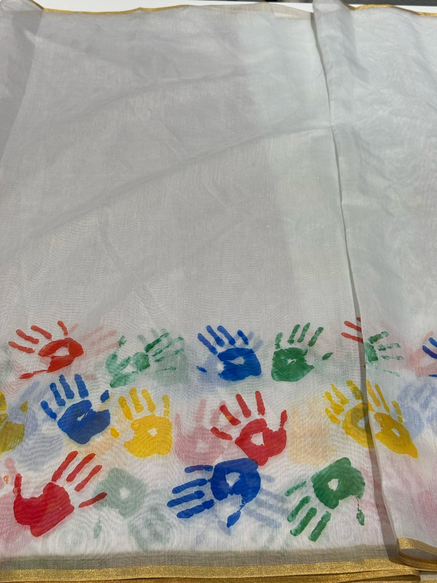 Digital Printed Holi Special Chanderi White & Multicolored Saree