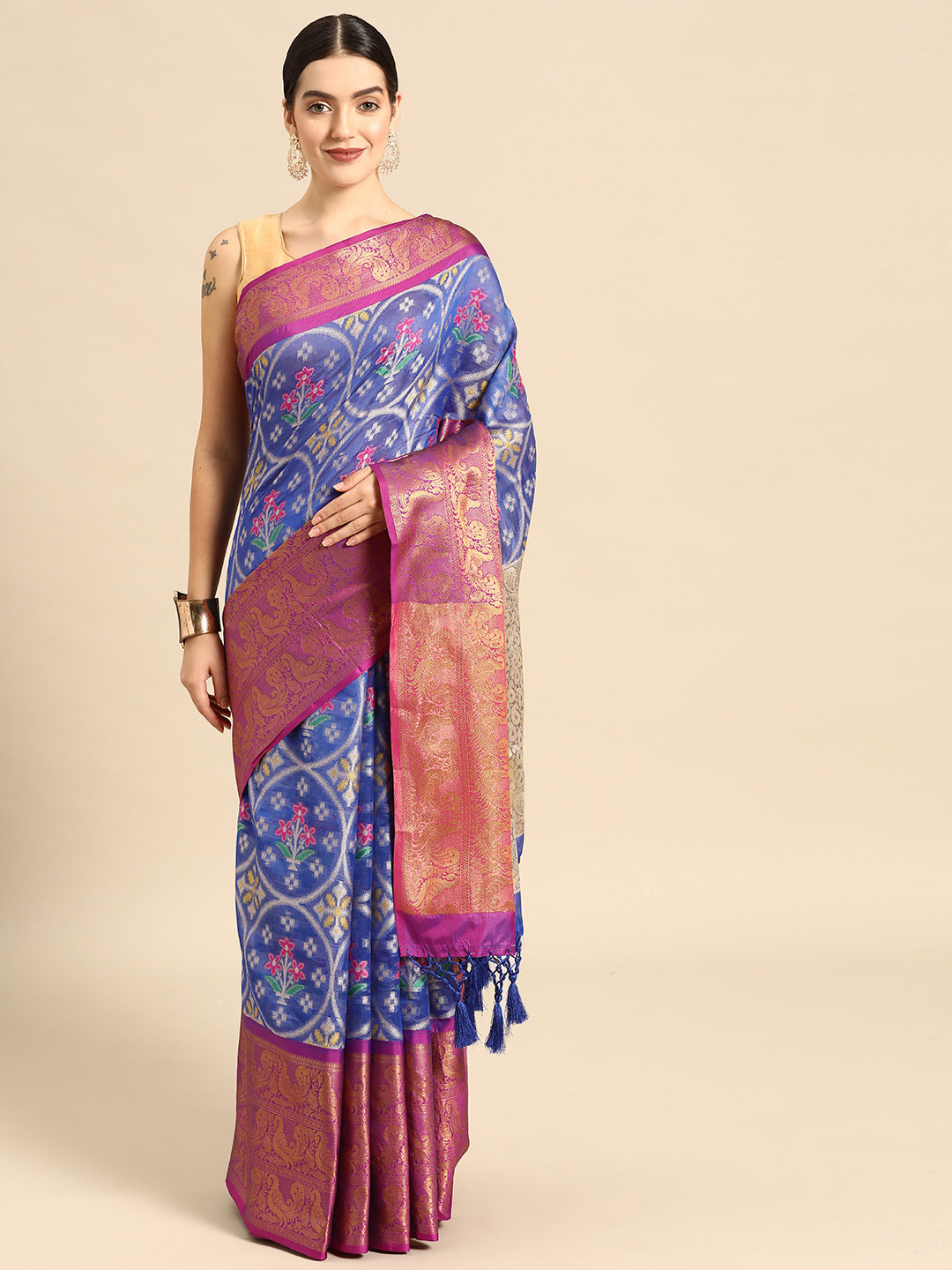 Ikat Woven Design Saree