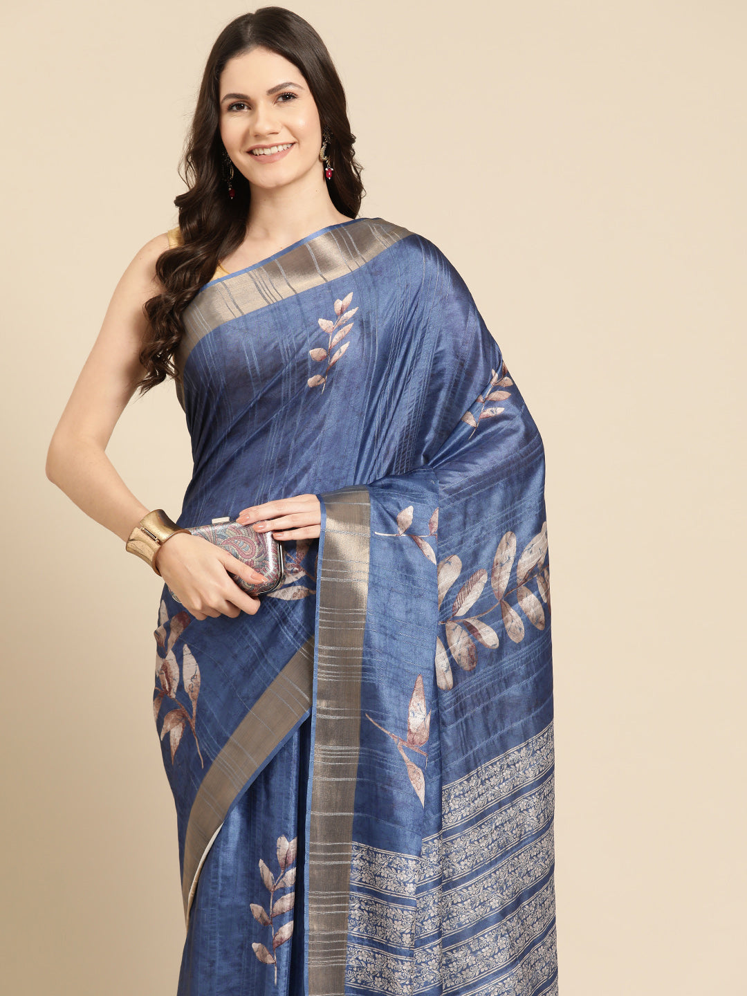 Soft Silk Floral Printed Zari Woven Border Saree