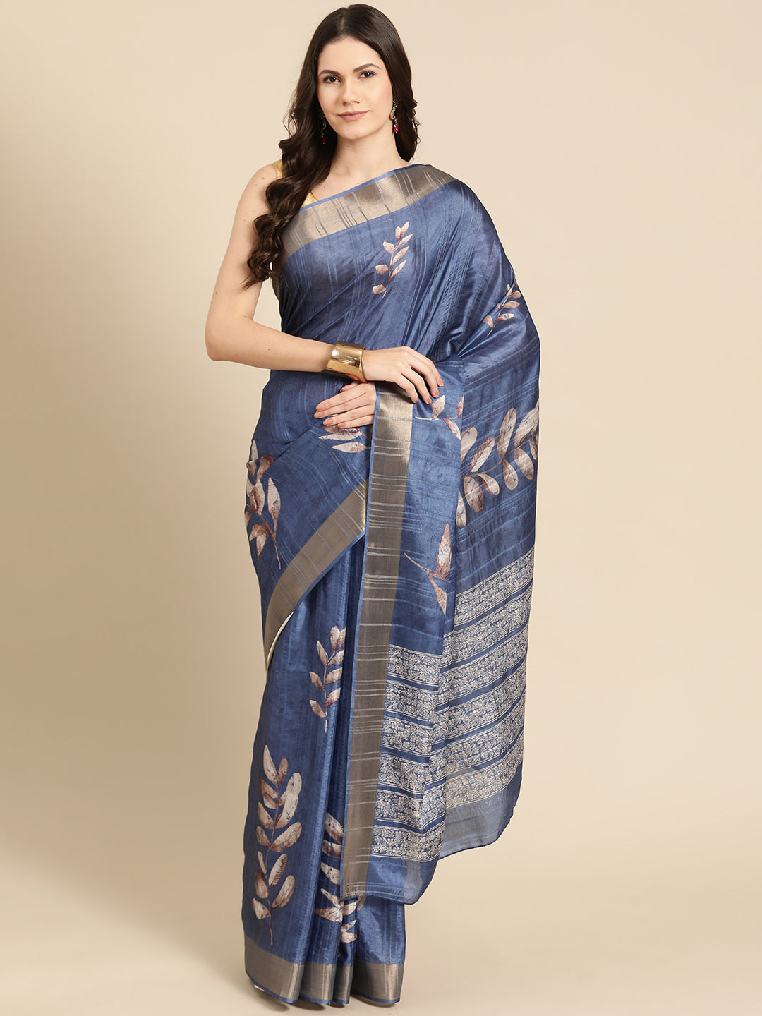 Soft Silk Floral Printed Zari Woven Border Saree