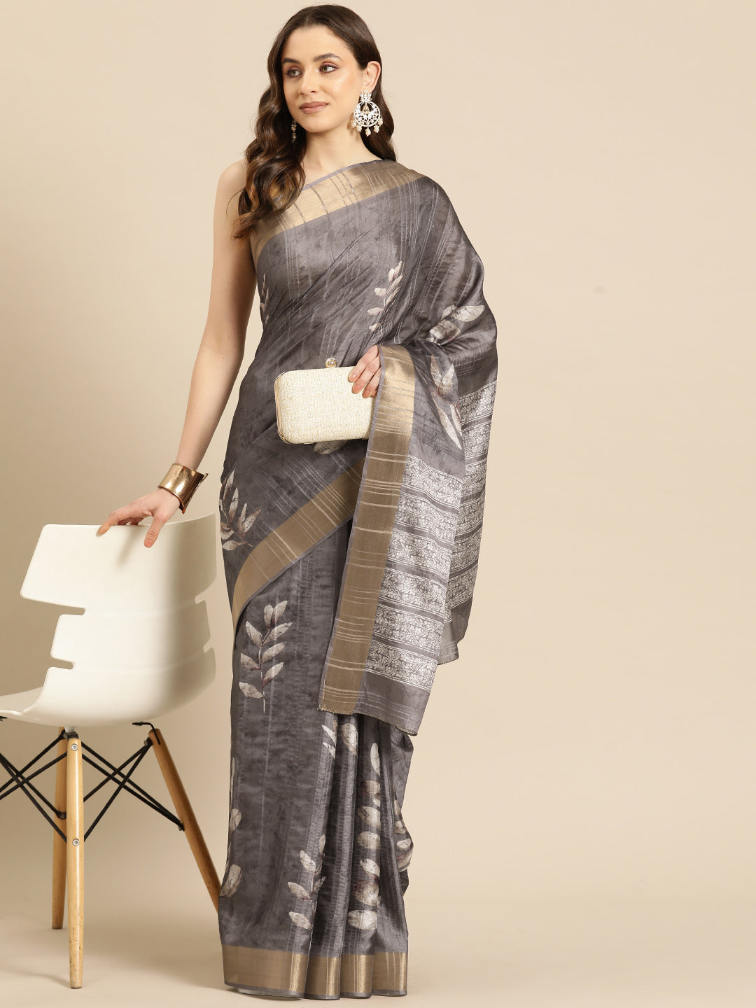 Soft Silk Floral Printed Zari Woven Border Saree