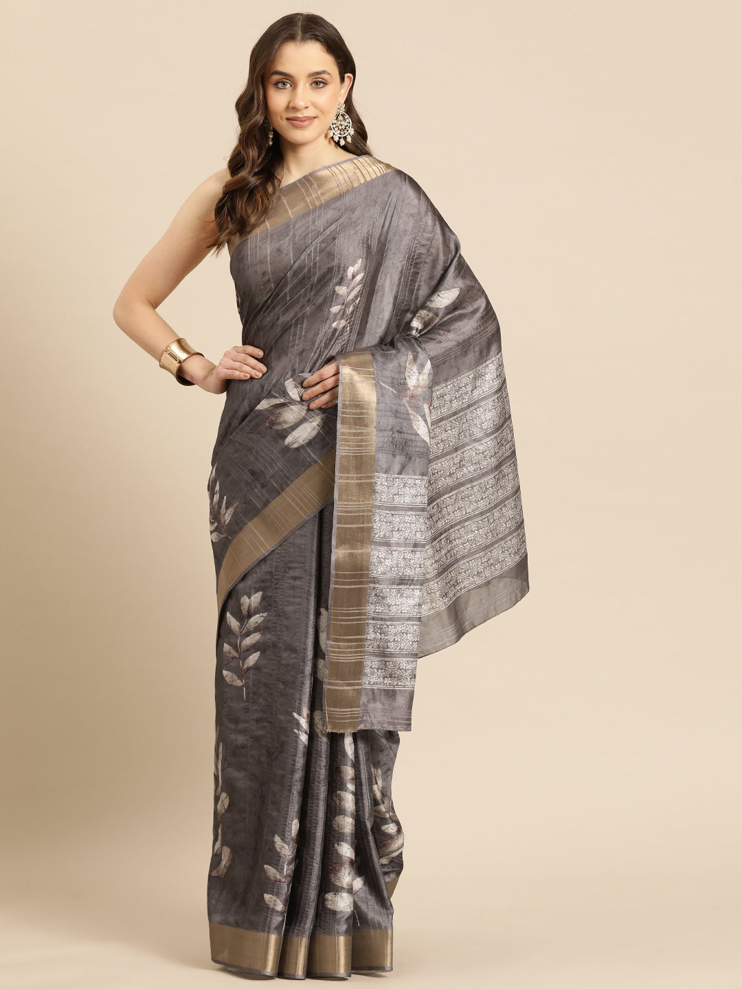 Soft Silk Floral Printed Zari Woven Border Saree