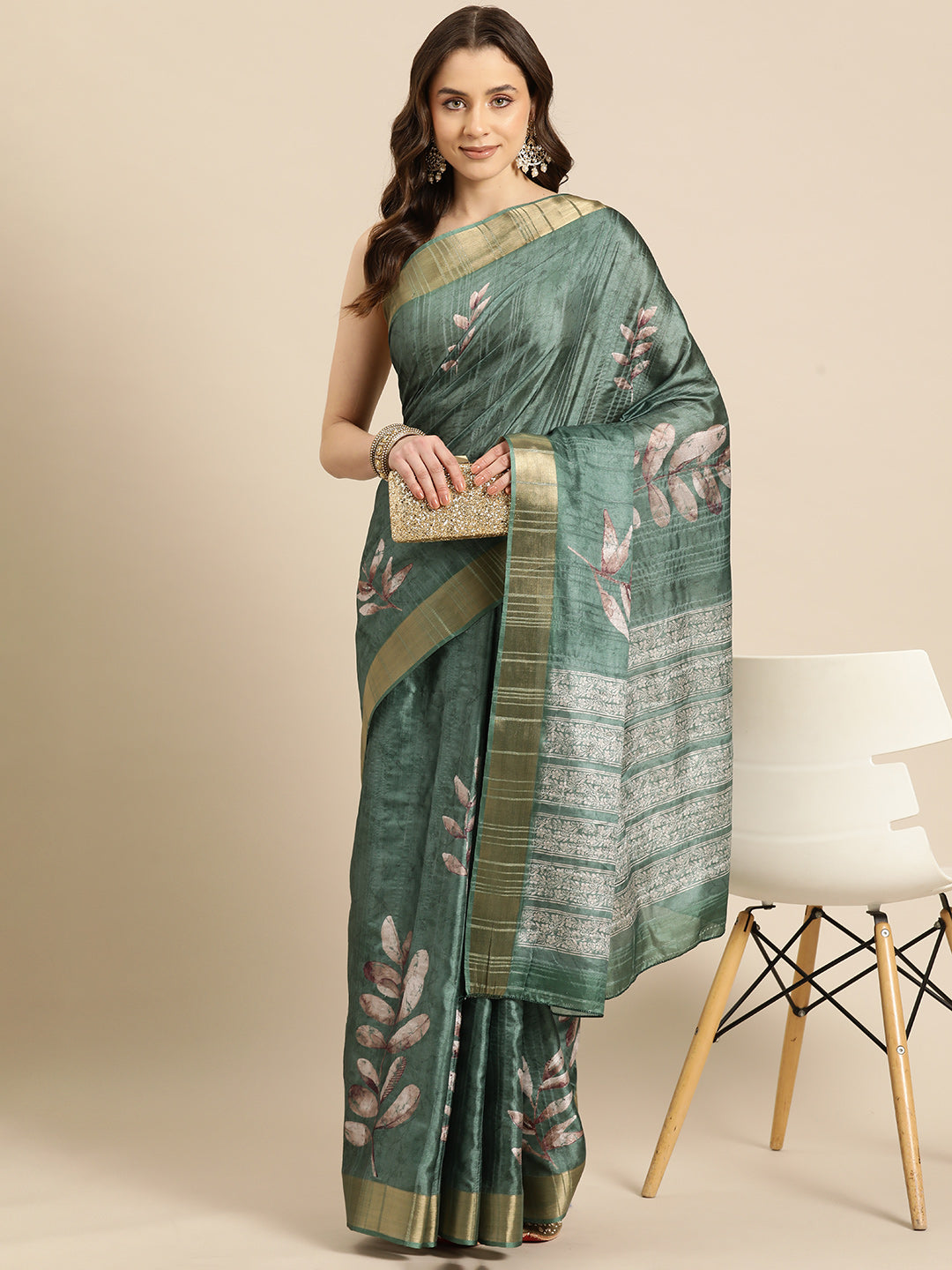 Soft Silk Floral Printed Zari Woven Border Saree