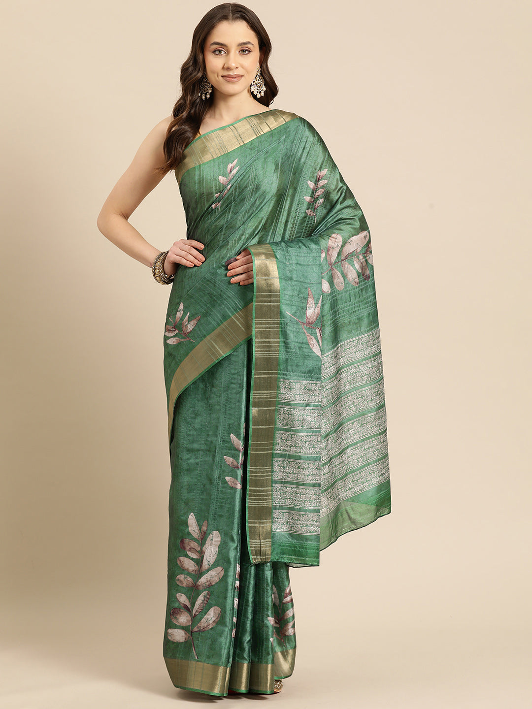 Soft Silk Floral Printed Zari Woven Border Saree