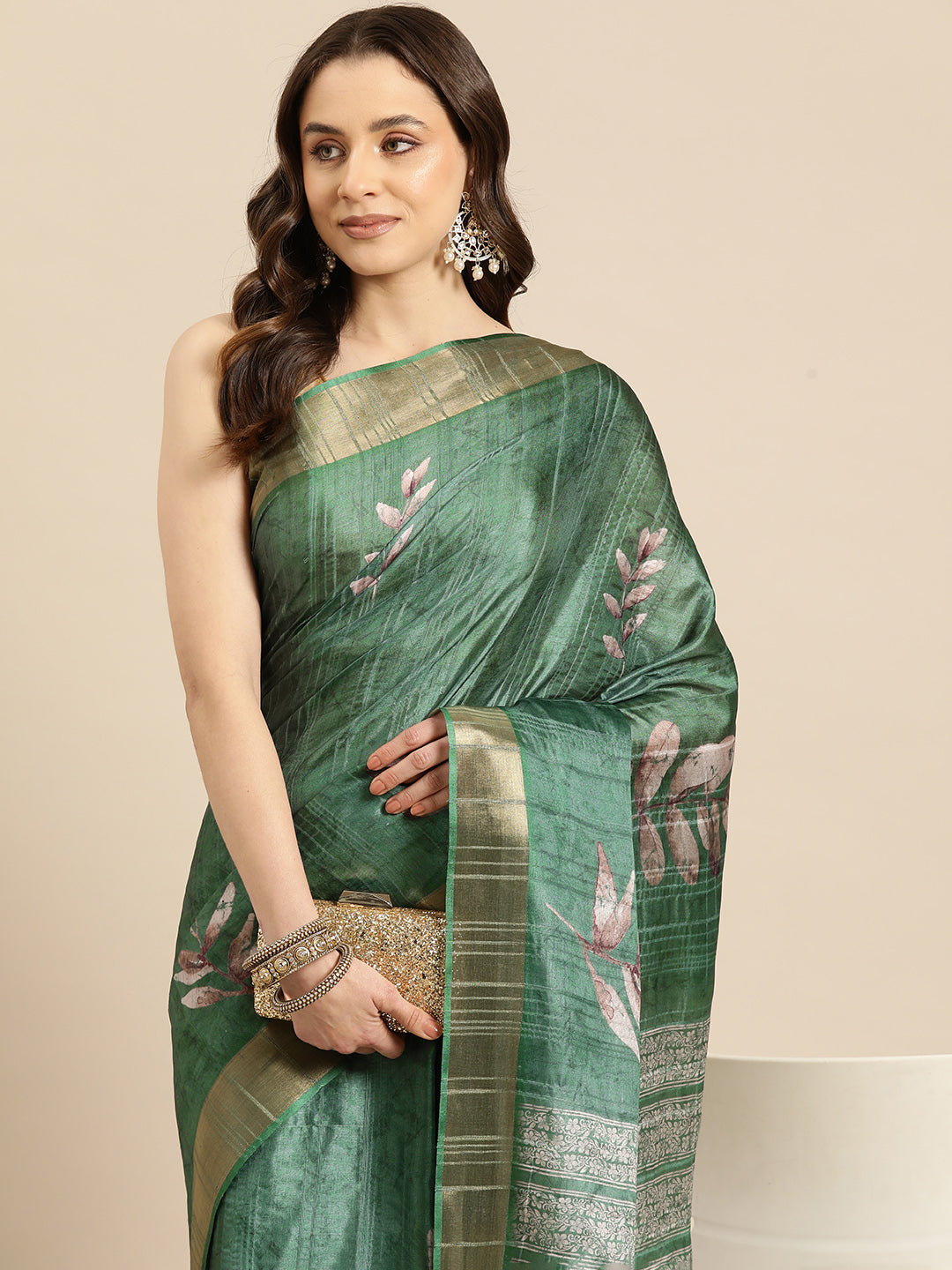 Soft Silk Floral Printed Zari Woven Border Saree