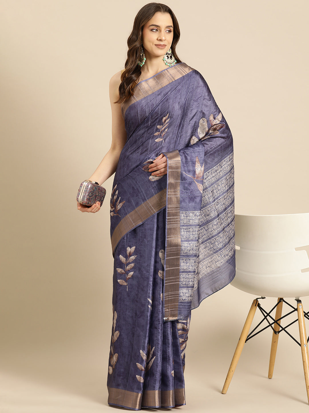 Soft Silk Floral Printed Zari Woven Border Saree