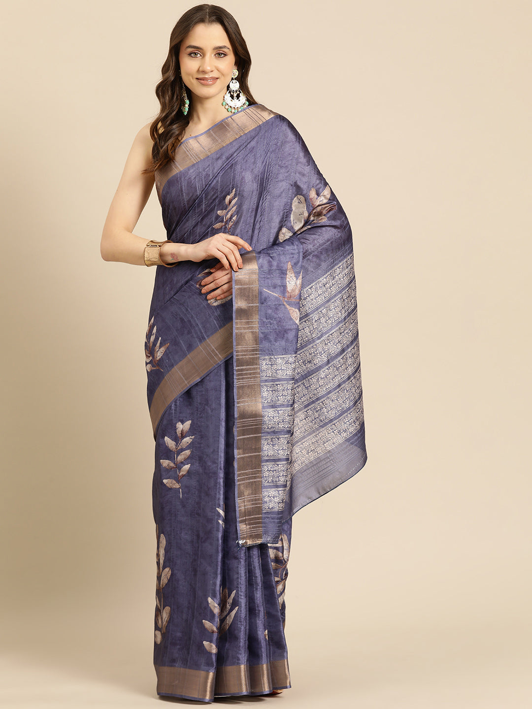 Soft Silk Floral Printed Zari Woven Border Saree