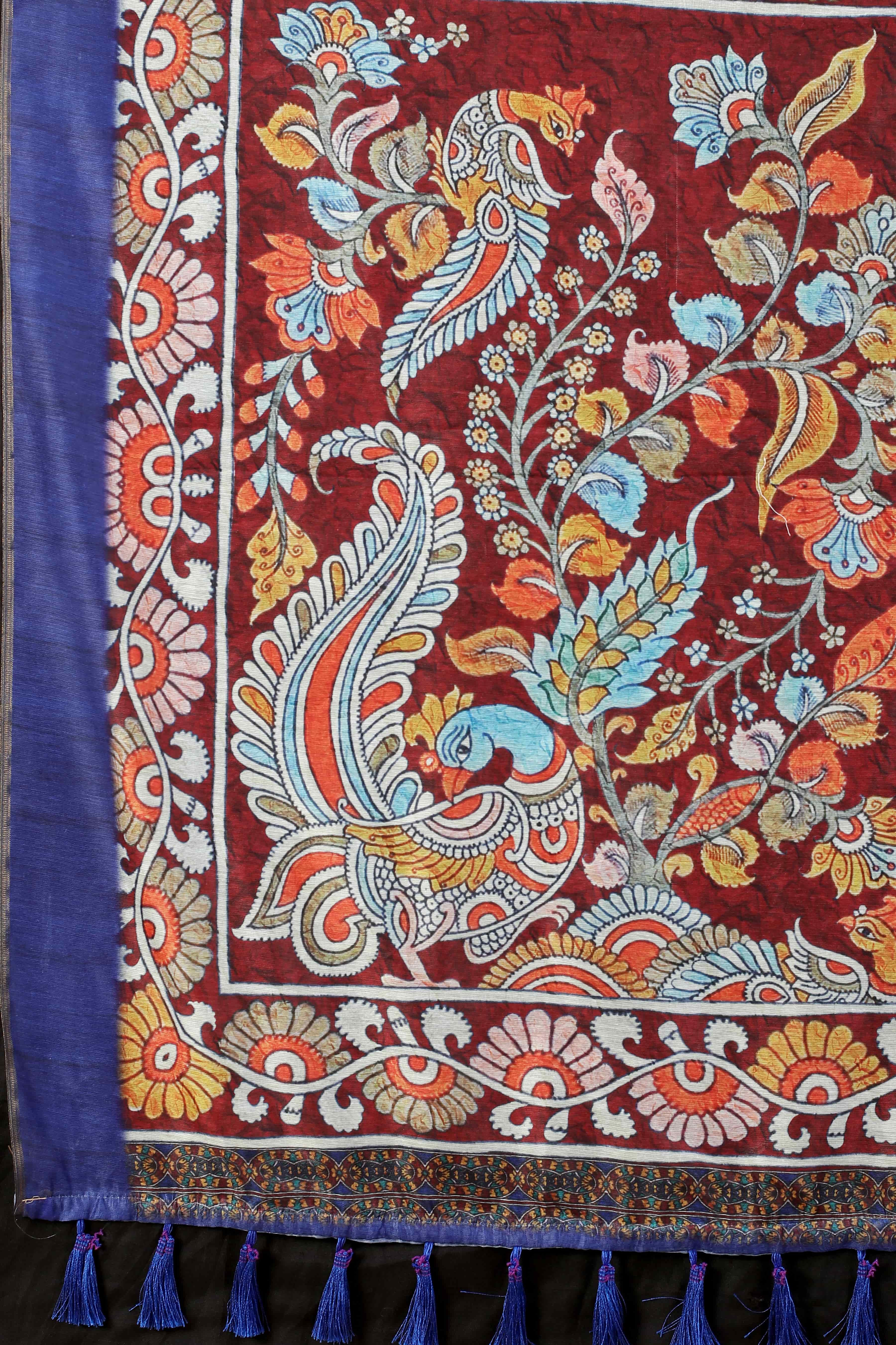 Kalamkari Digital Printed Indigo Saree