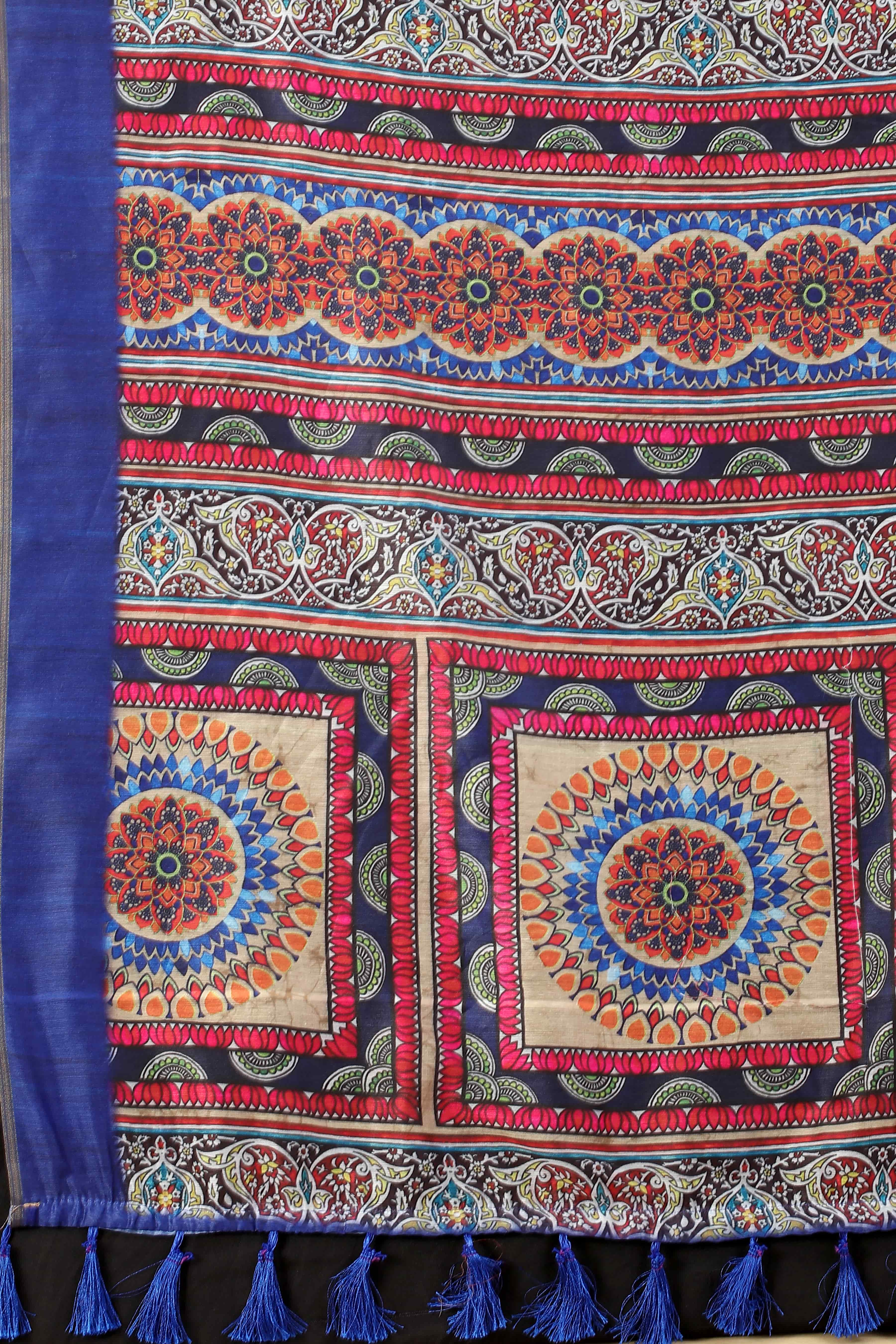 Kalamkari Digital Printed Indigo Saree