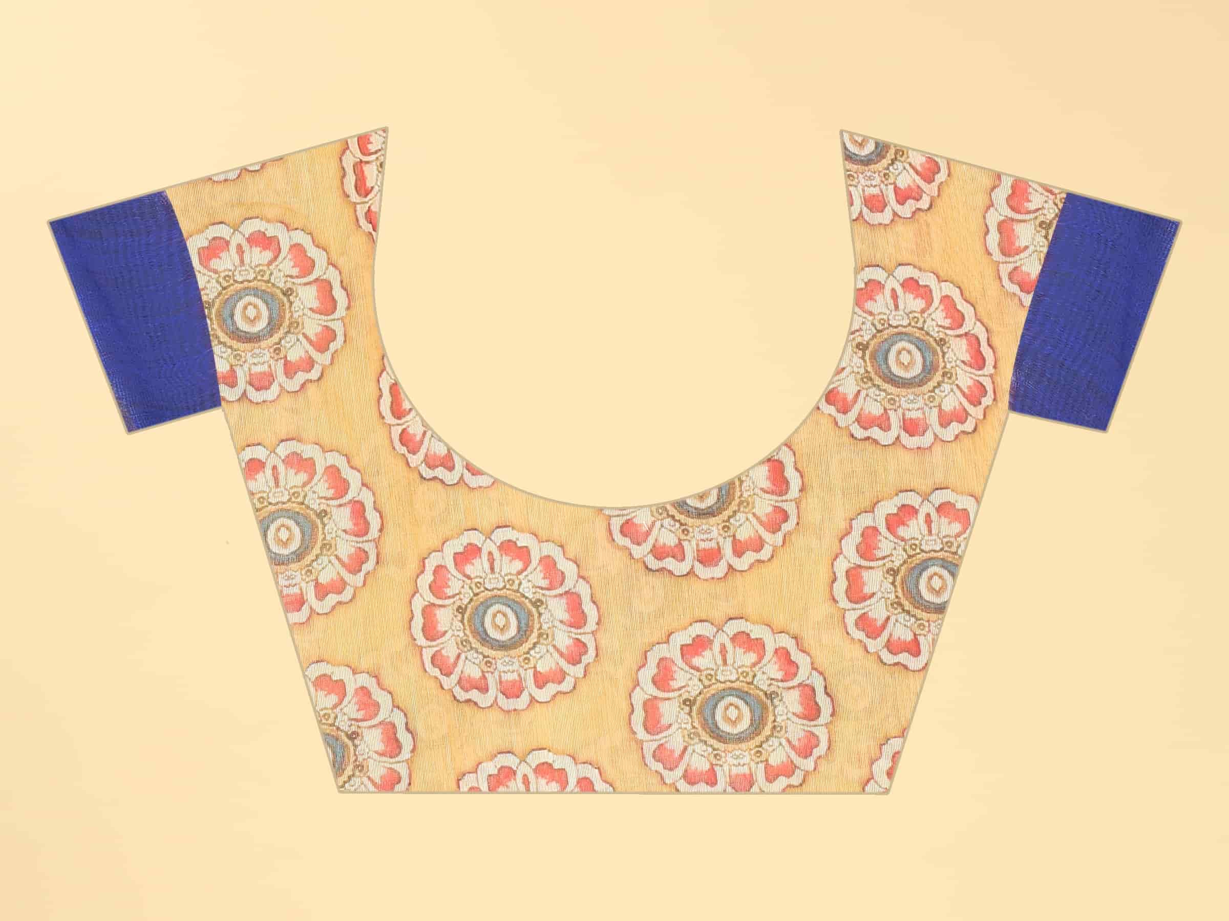 Kalamkari Digital Printed Indigo Saree