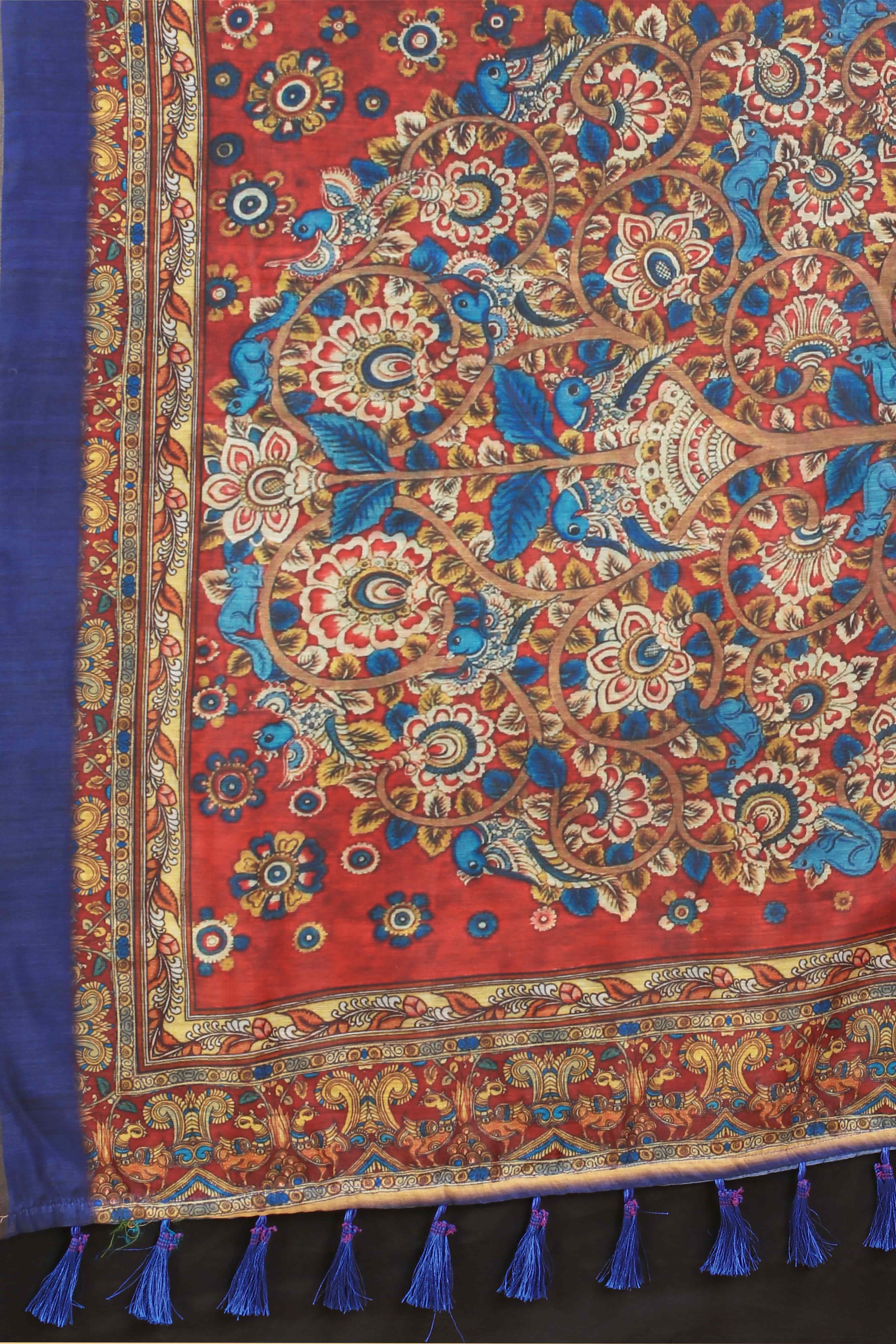 Kalamkari Digital Printed Indigo Saree