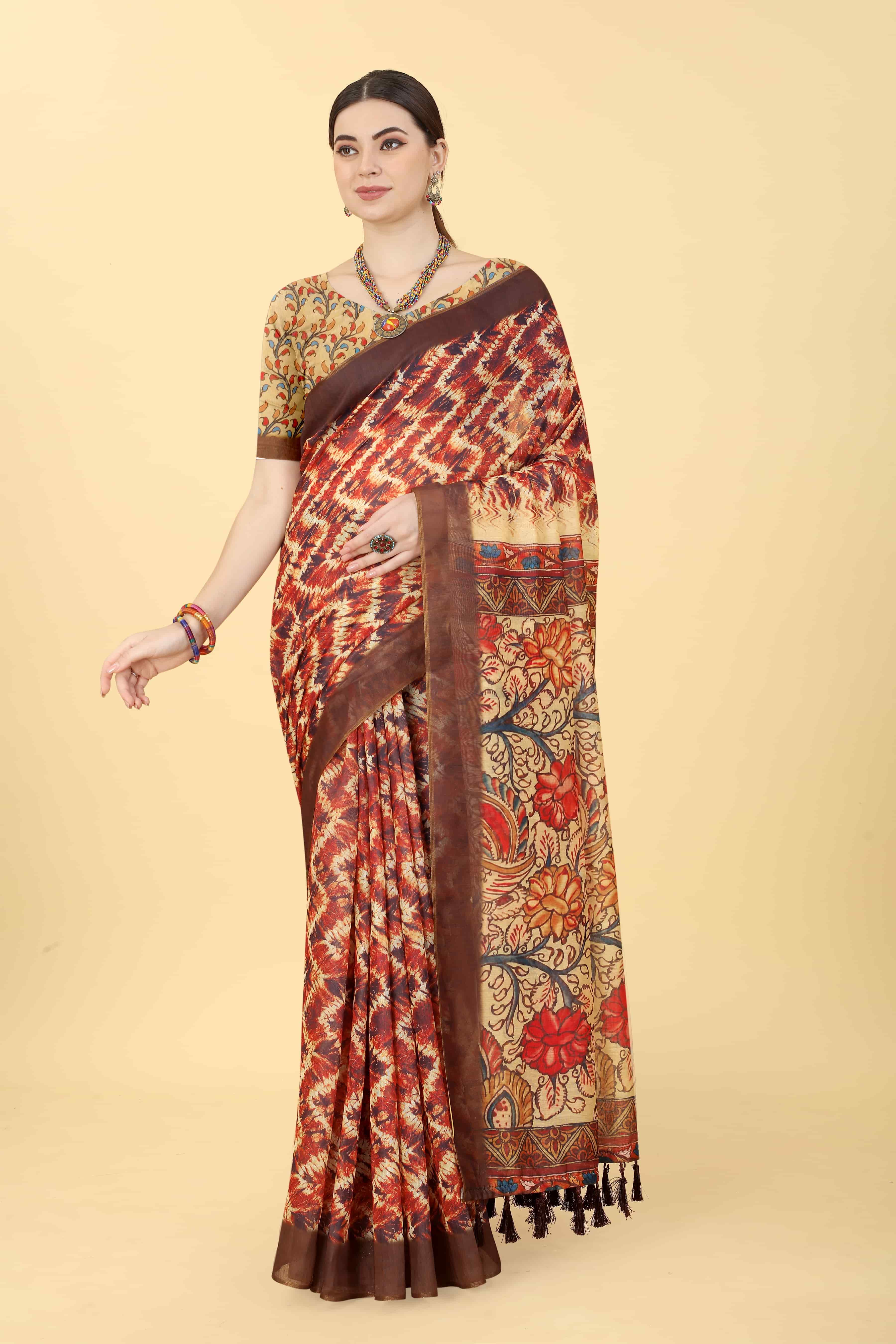 Kalamkari Digital Printed Indigo Saree
