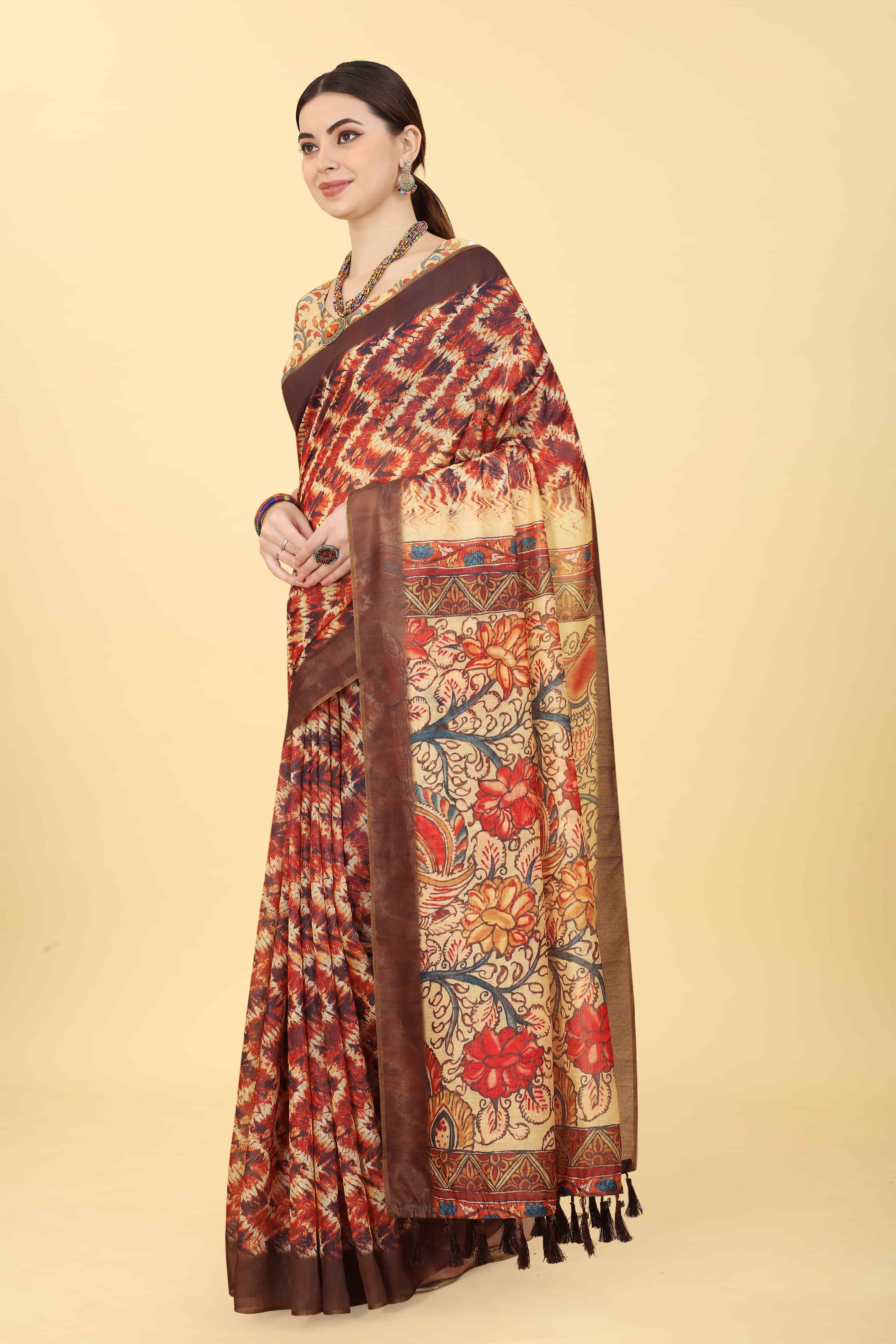Kalamkari Digital Printed Indigo Saree