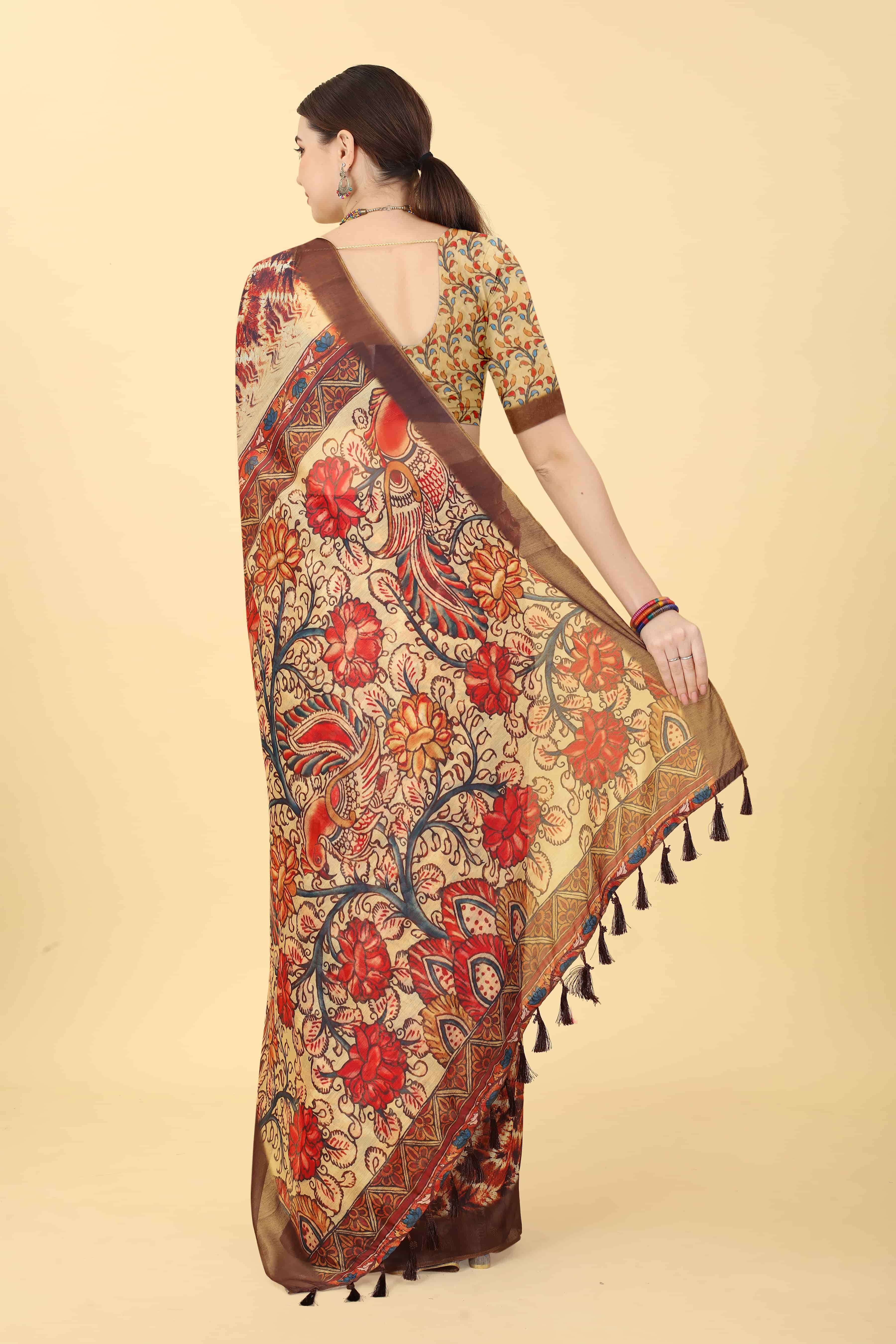 Kalamkari Digital Printed Indigo Saree