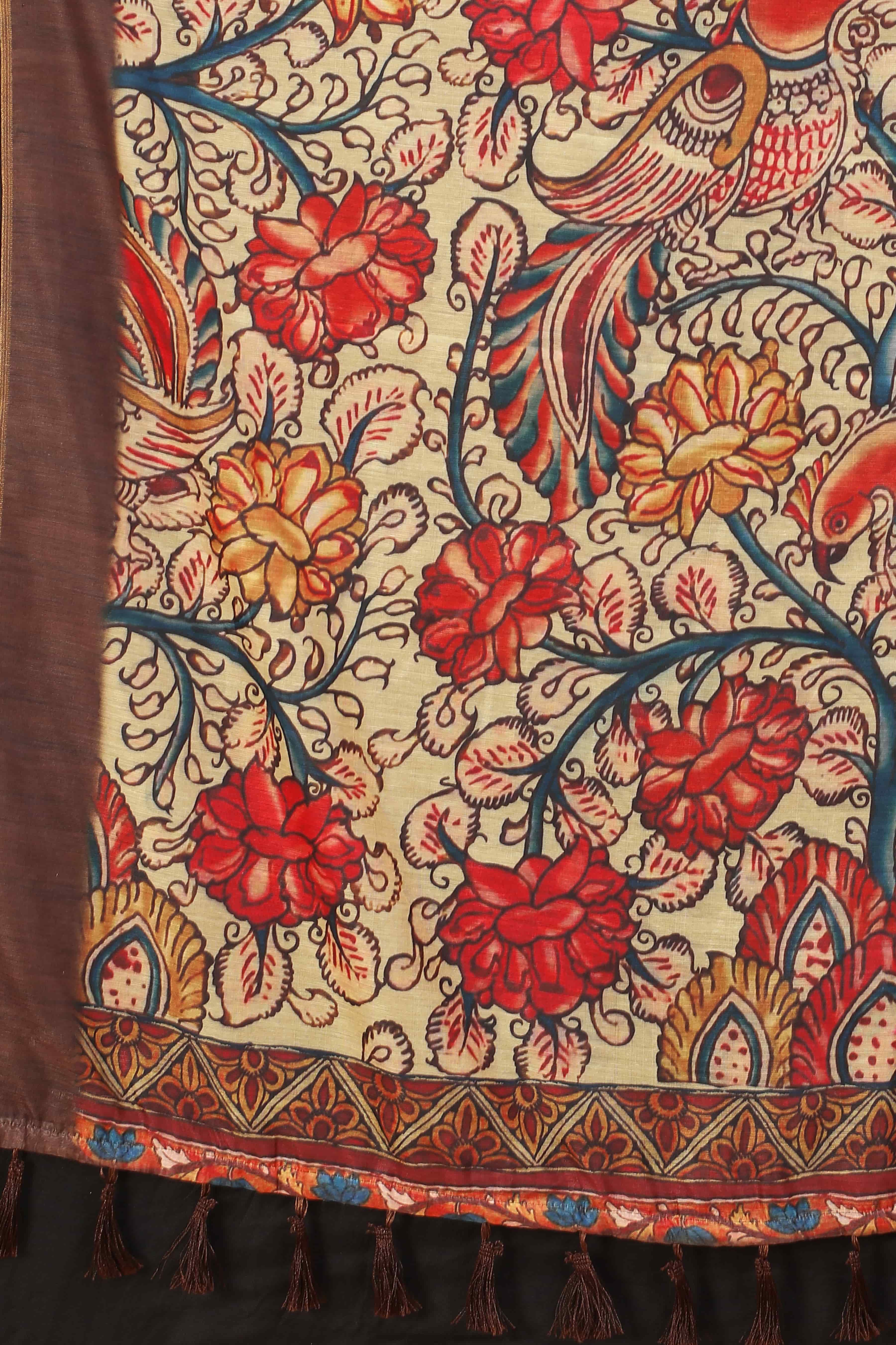 Kalamkari Digital Printed Indigo Saree