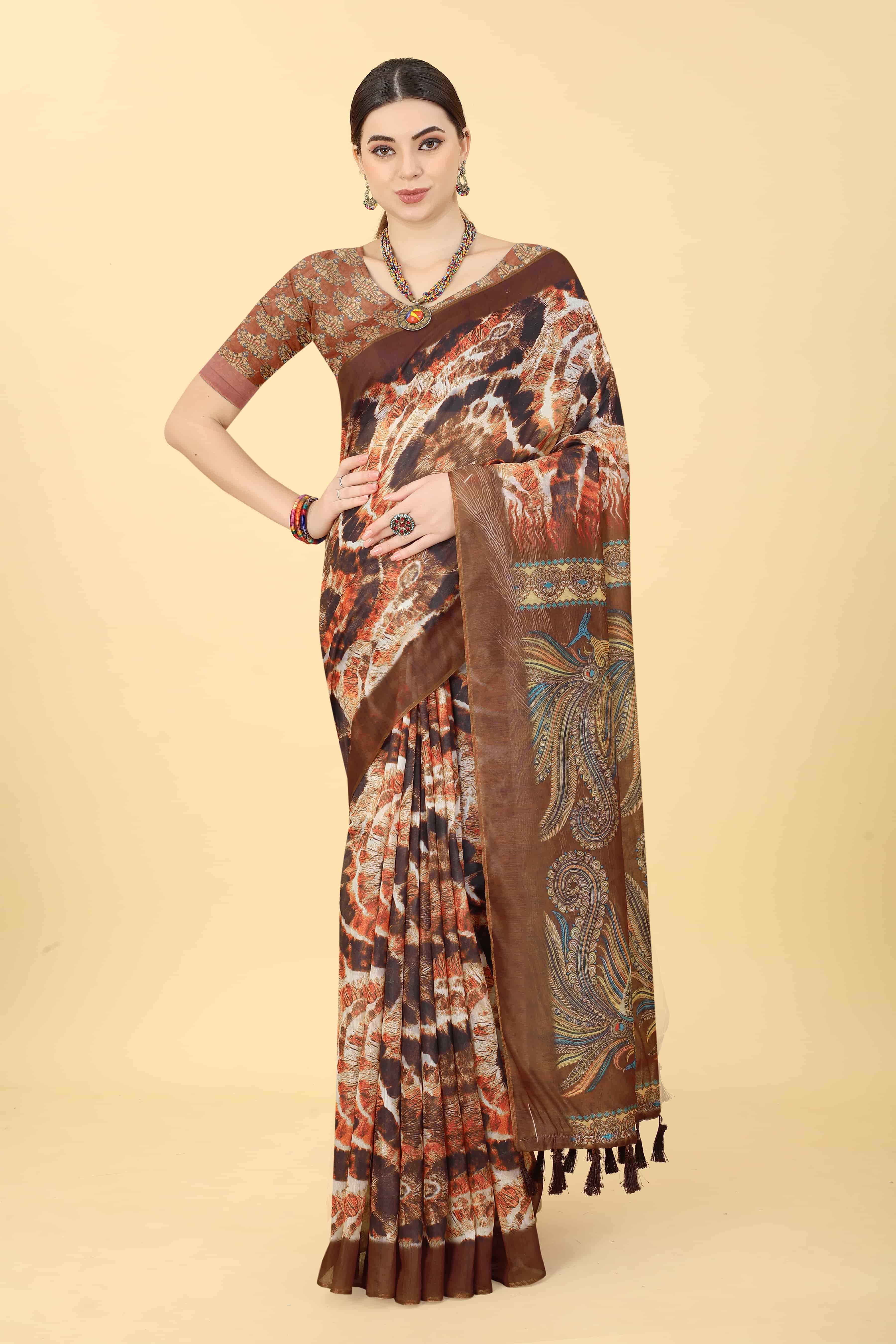 Kalamkari Digital Printed Indigo Saree
