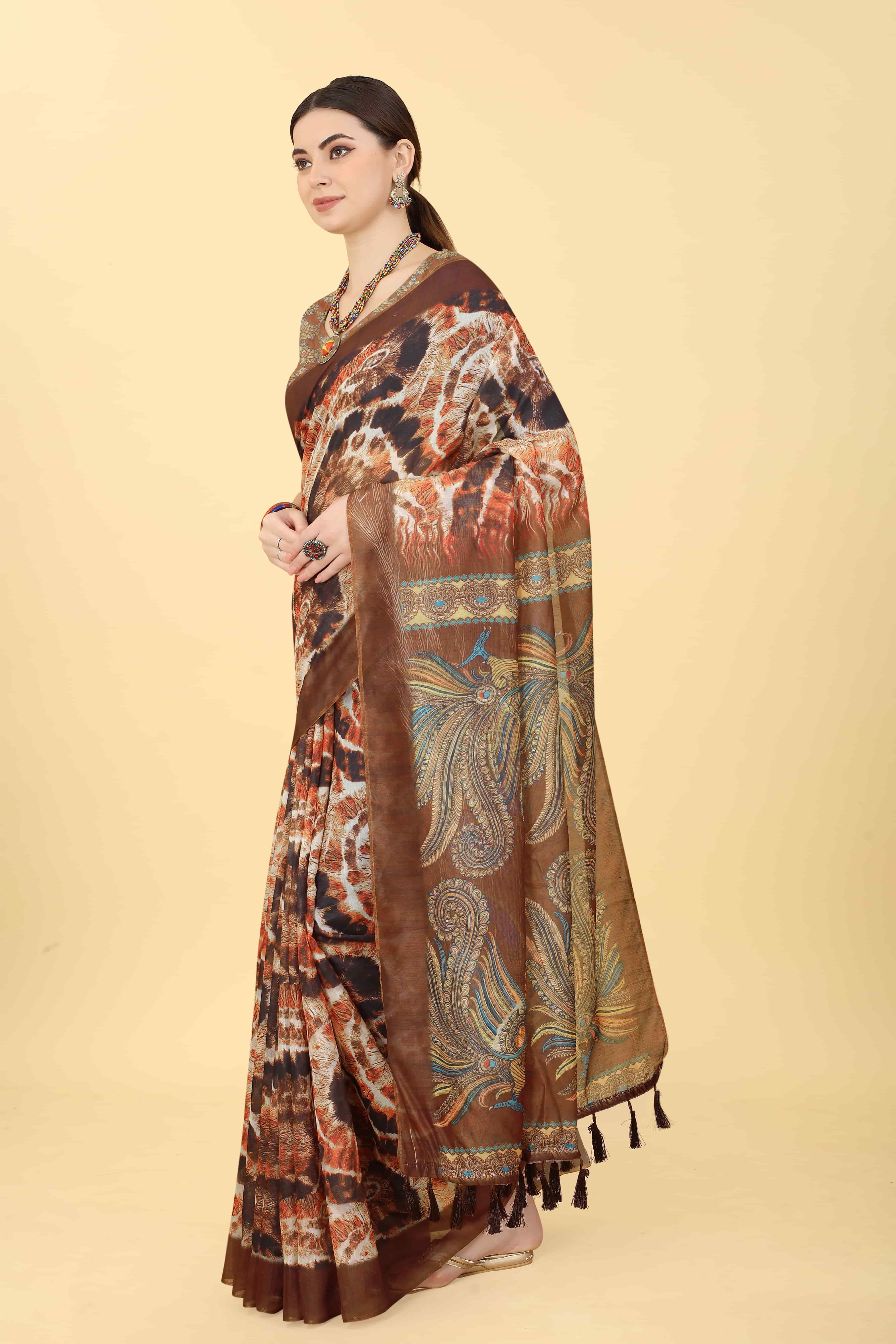 Kalamkari Digital Printed Indigo Saree