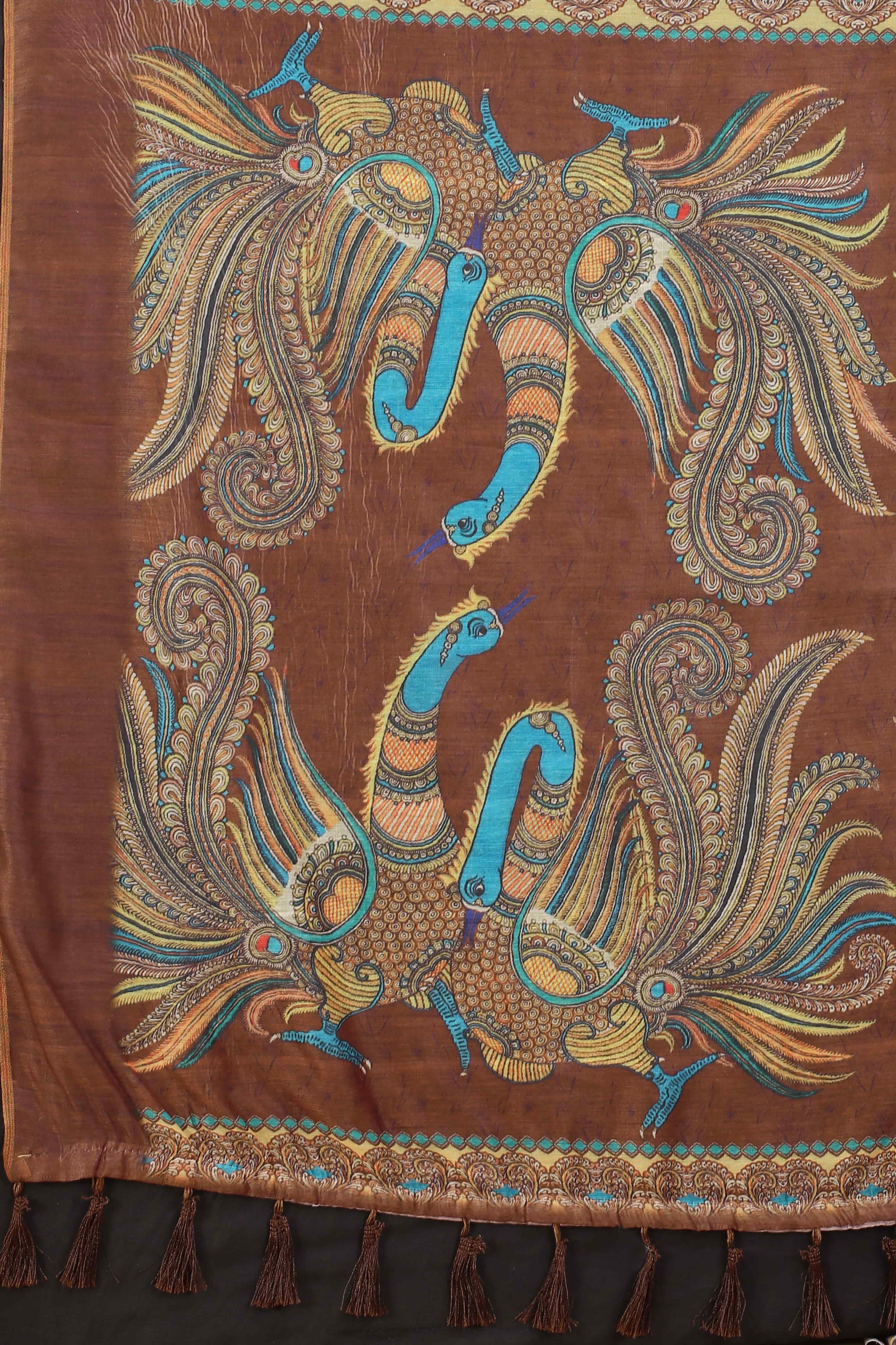 Kalamkari Digital Printed Indigo Saree