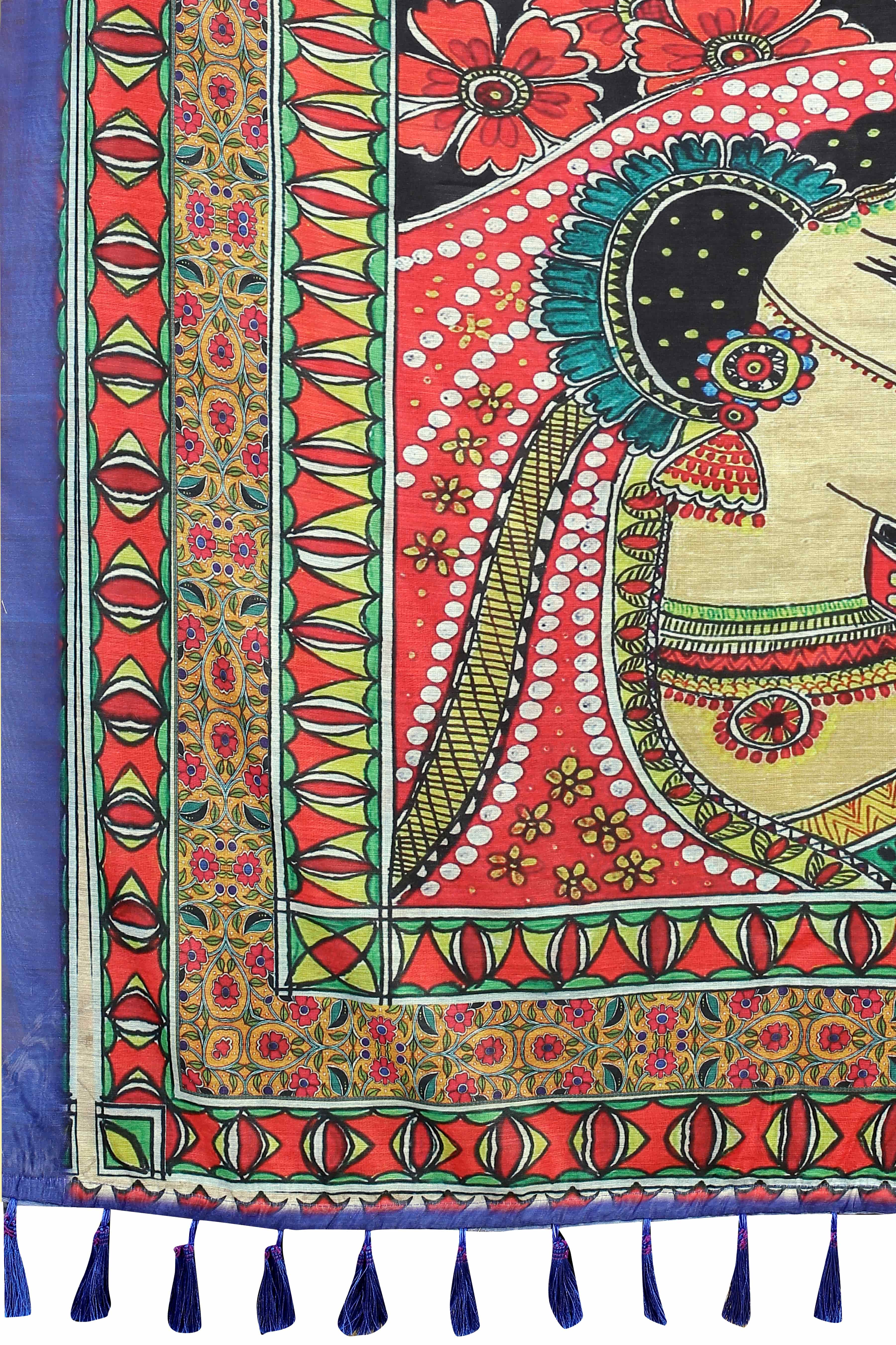 Kalamkari Digital Printed Indigo Saree