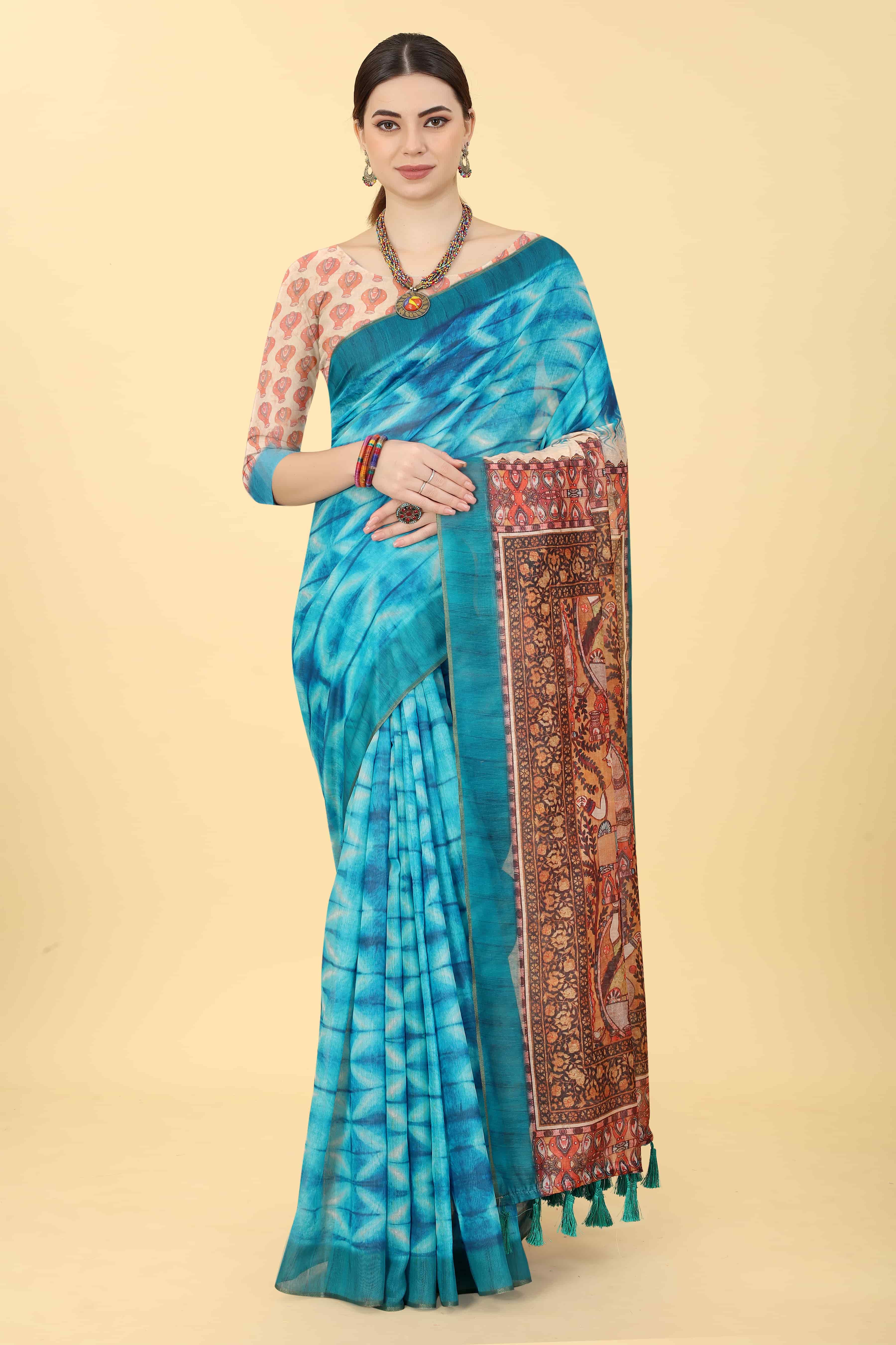 Kalamkari Digital Printed Indigo Saree