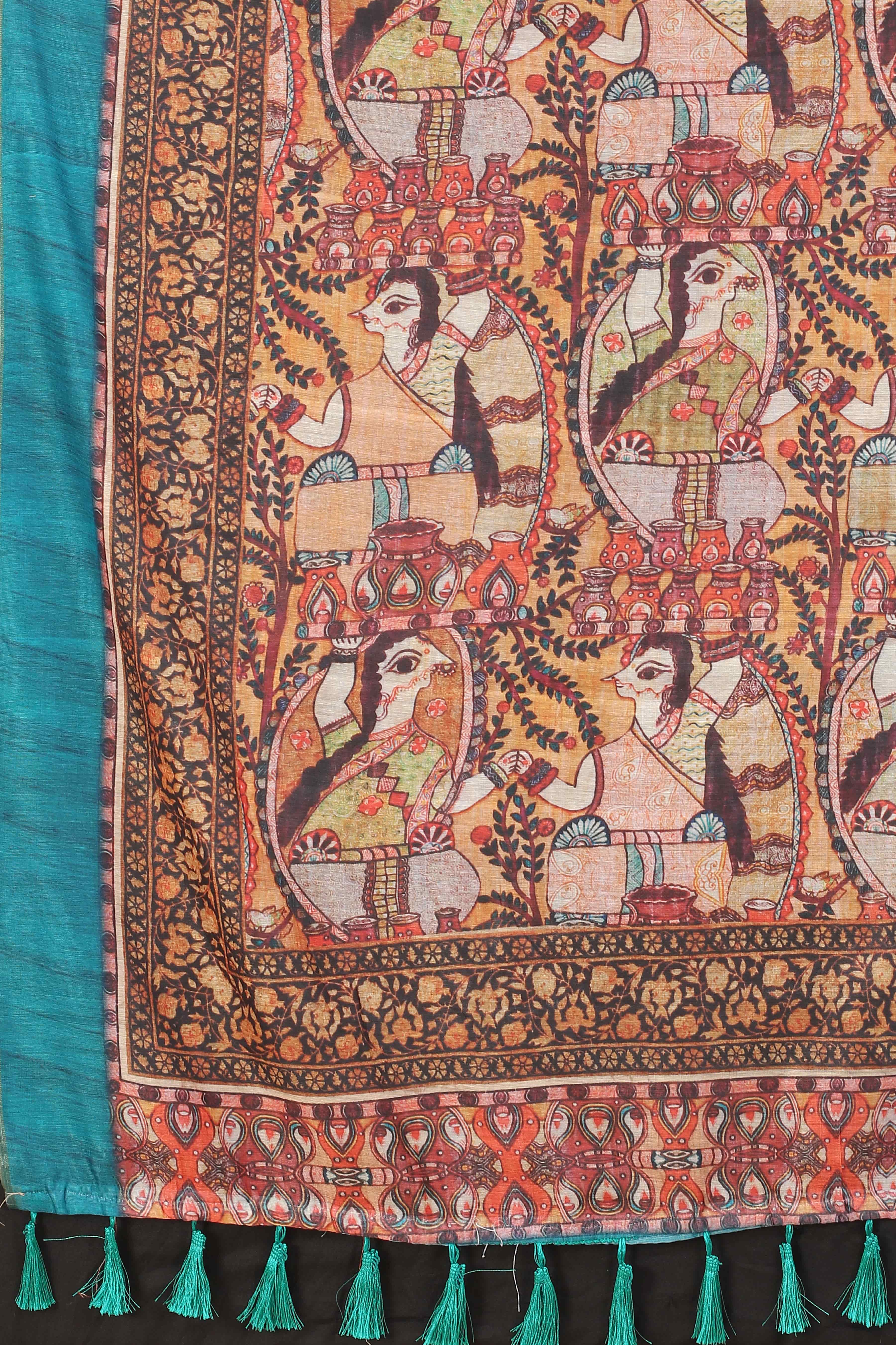 Kalamkari Digital Printed Indigo Saree