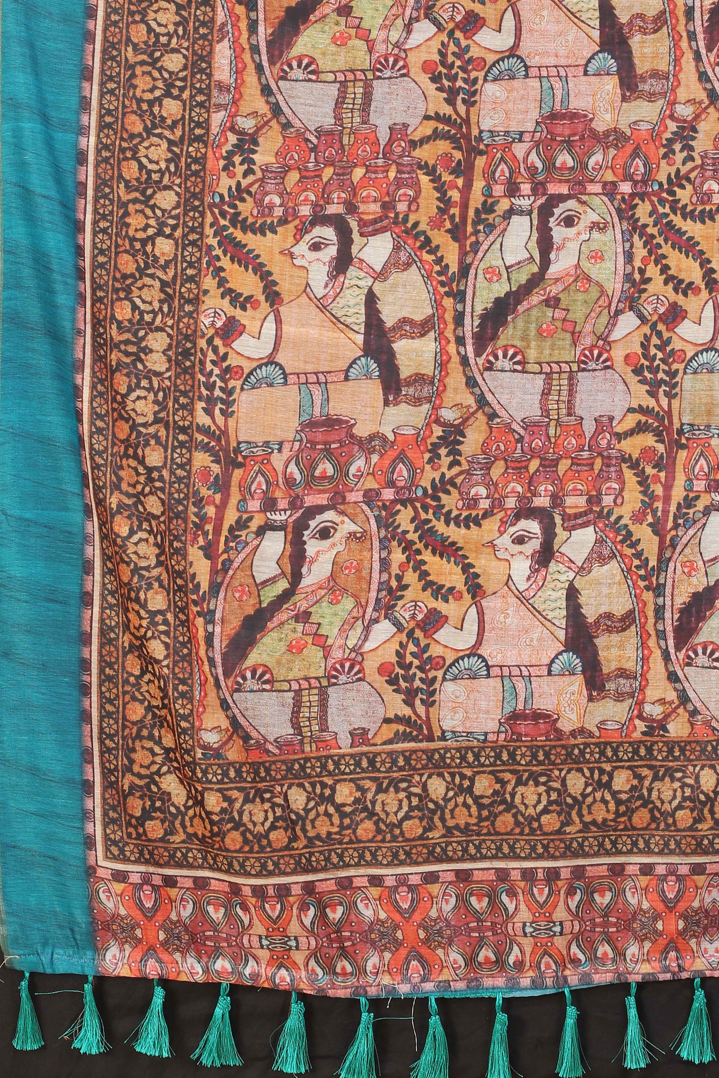 Kalamkari Digital Printed Indigo Saree