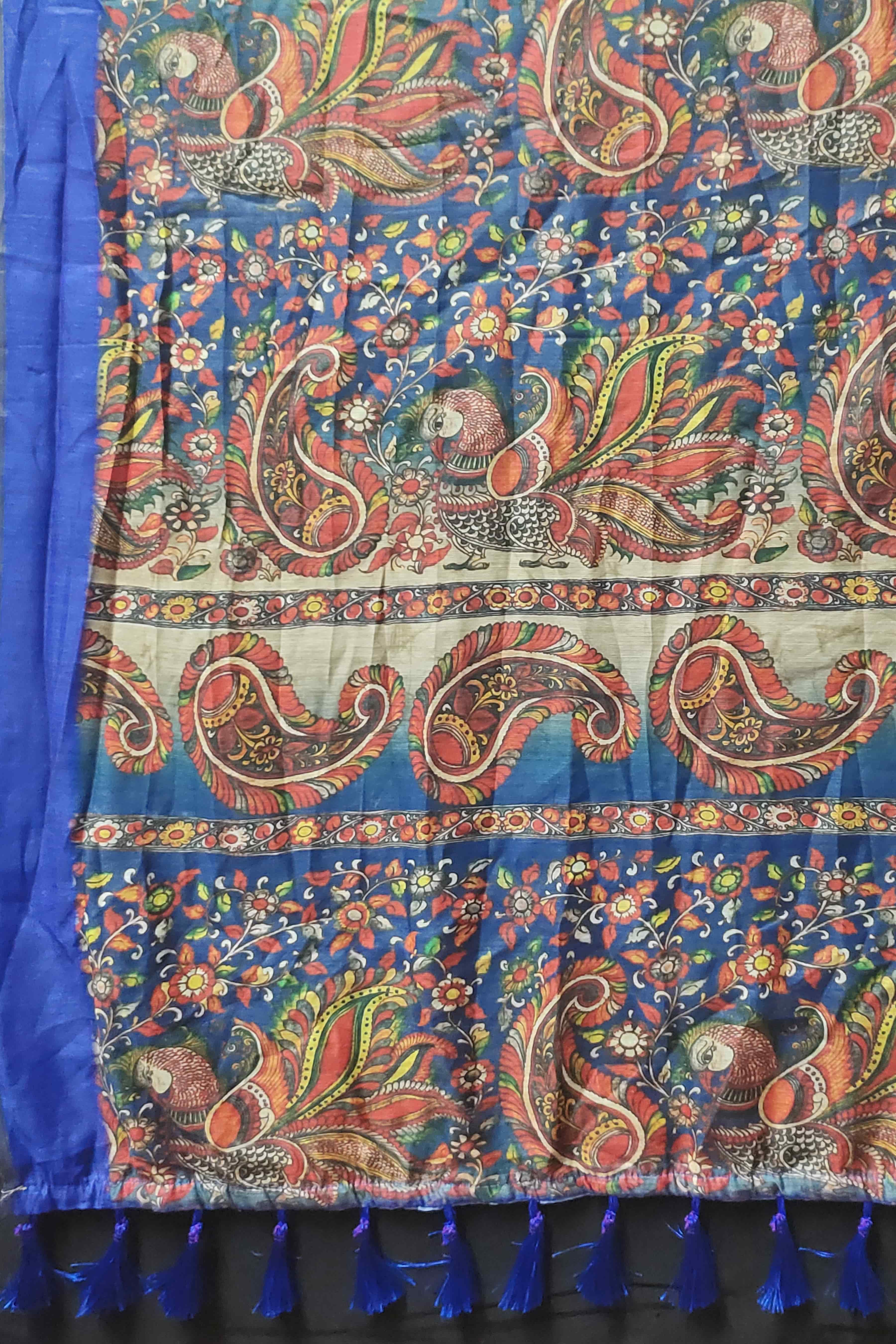 Kalamkari Digital Printed Indigo Saree