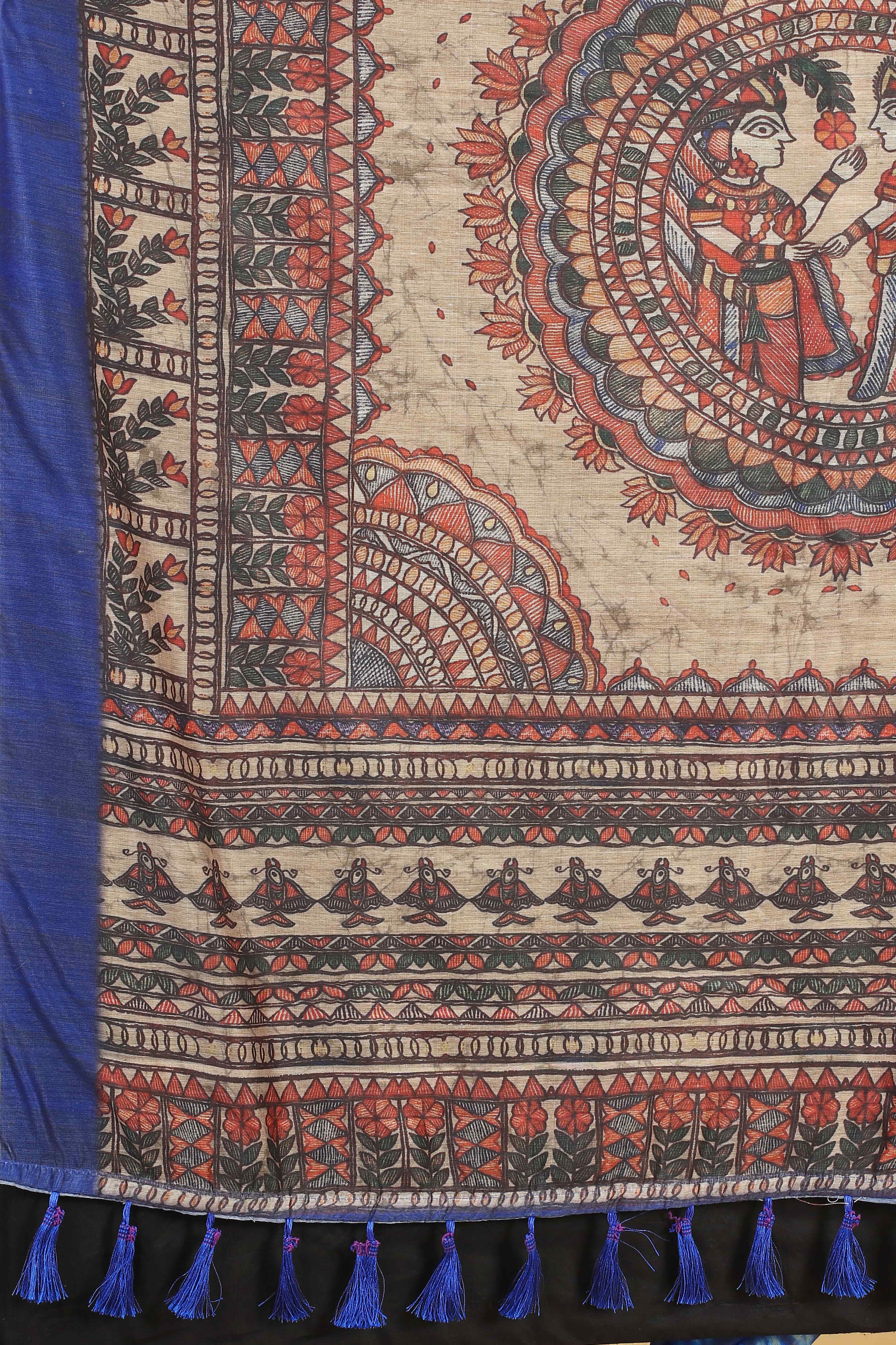Kalamkari Digital Printed Indigo Saree