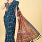 Kalamkari Digital Printed Indigo Saree