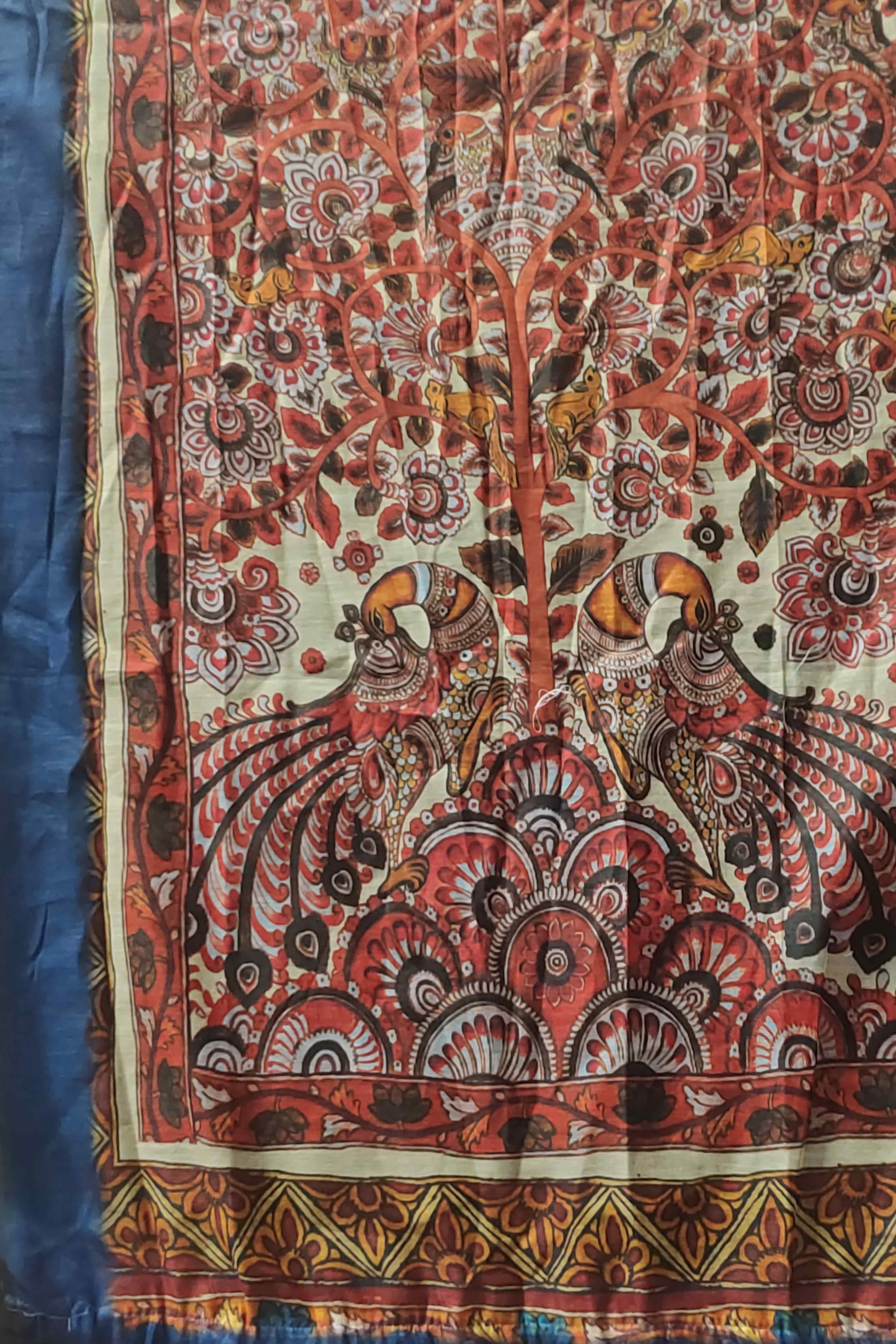 Kalamkari Digital Printed Indigo Saree