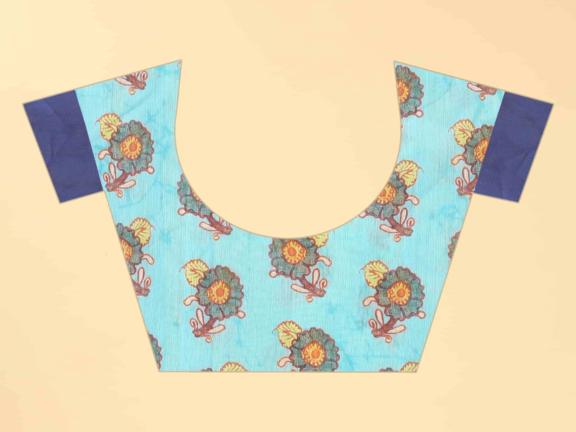 Kalamkari Digital Printed Indigo Saree