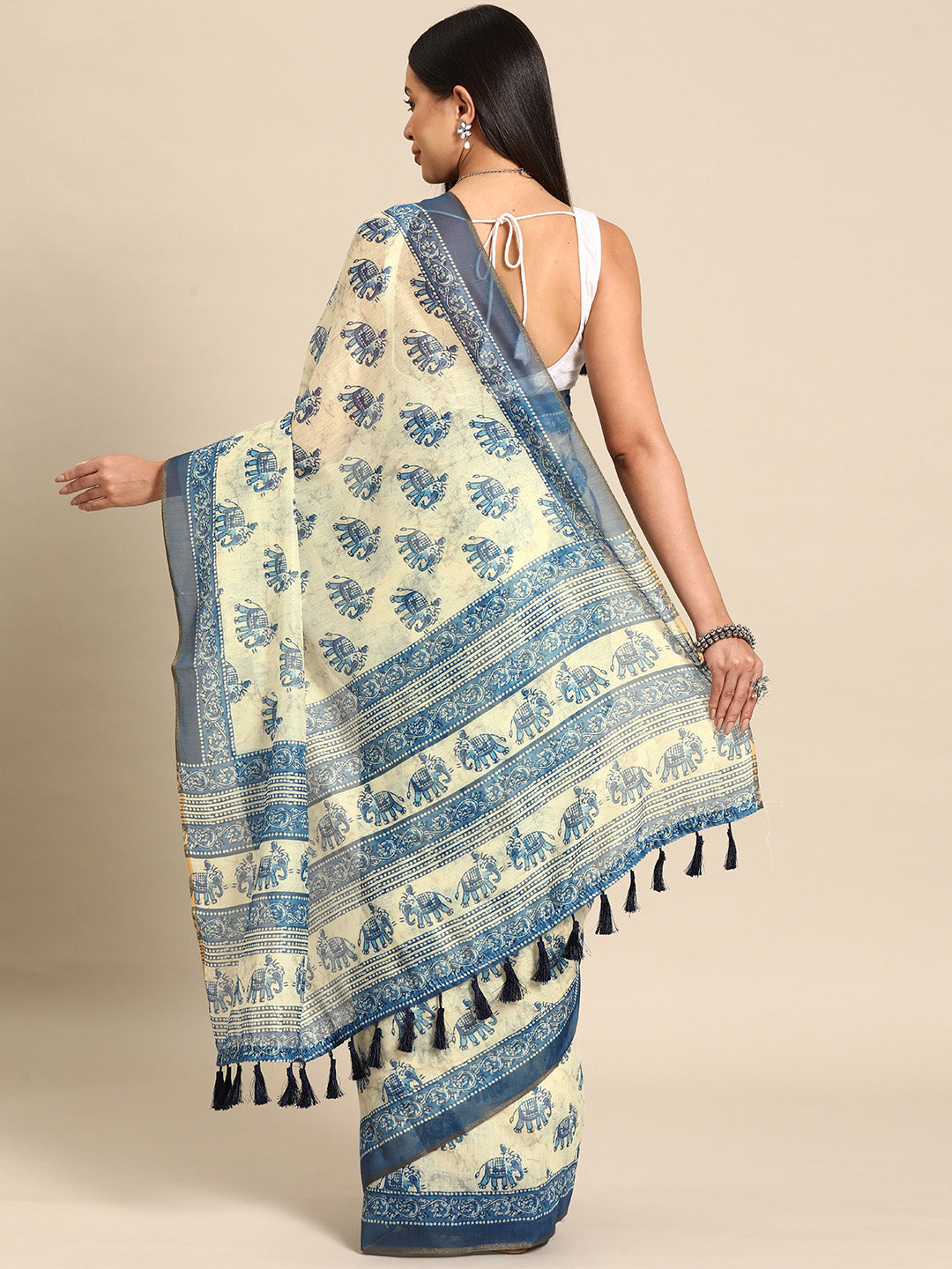 Kalamkari Digital Printed Indigo Saree