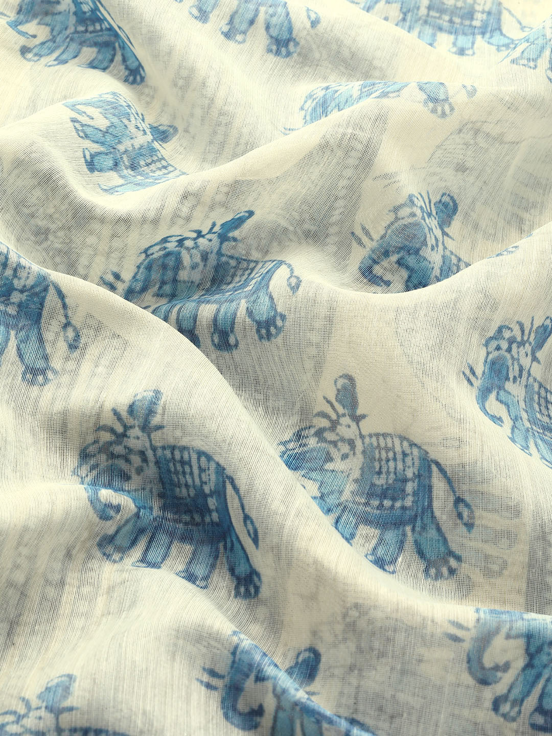 Kalamkari Digital Printed Indigo Saree