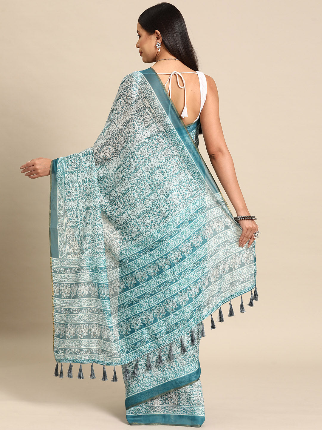Kalamkari Digital Printed Indigo Saree