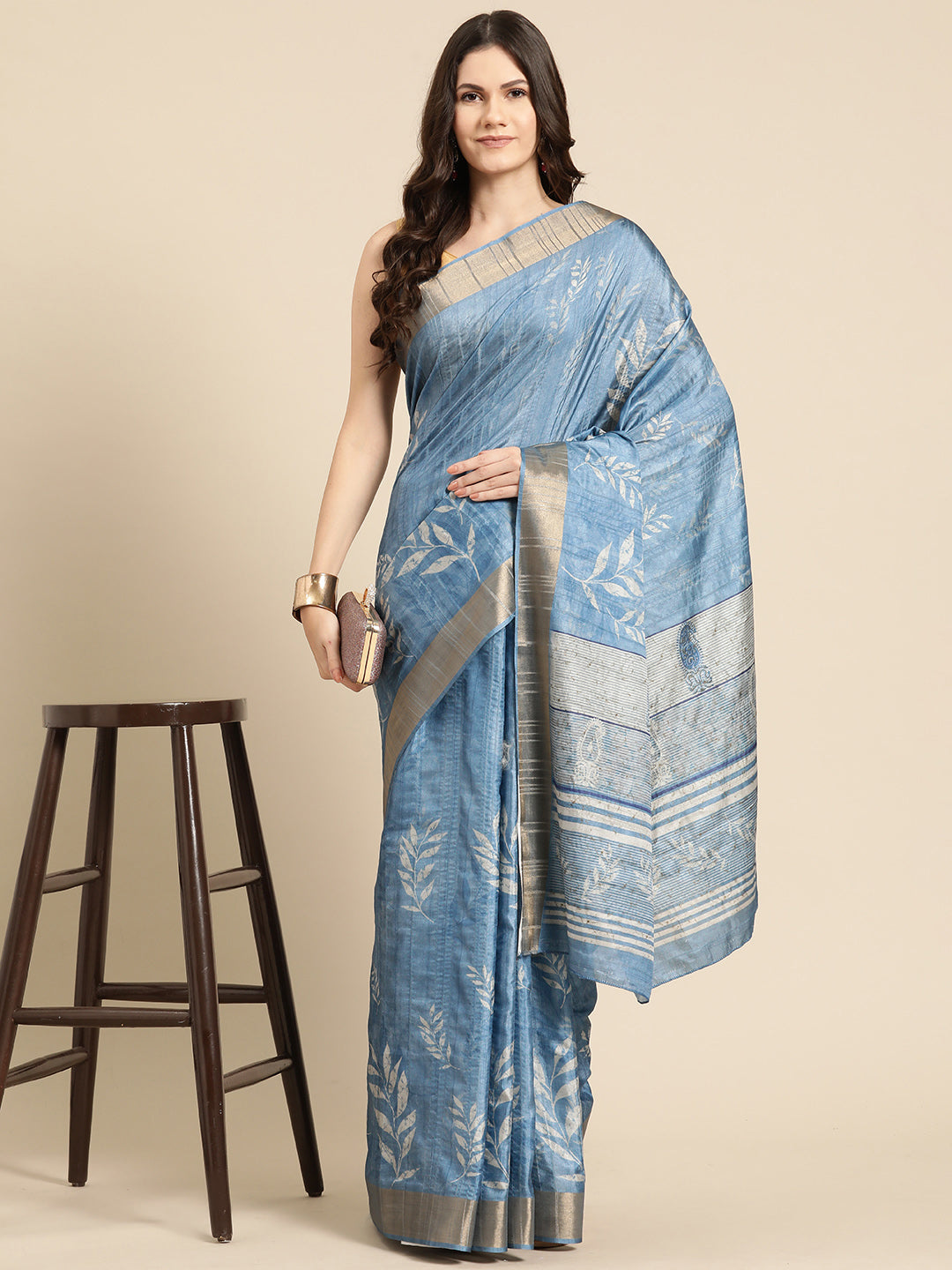 Soft Silk Floral Printed Zari Woven Border Saree