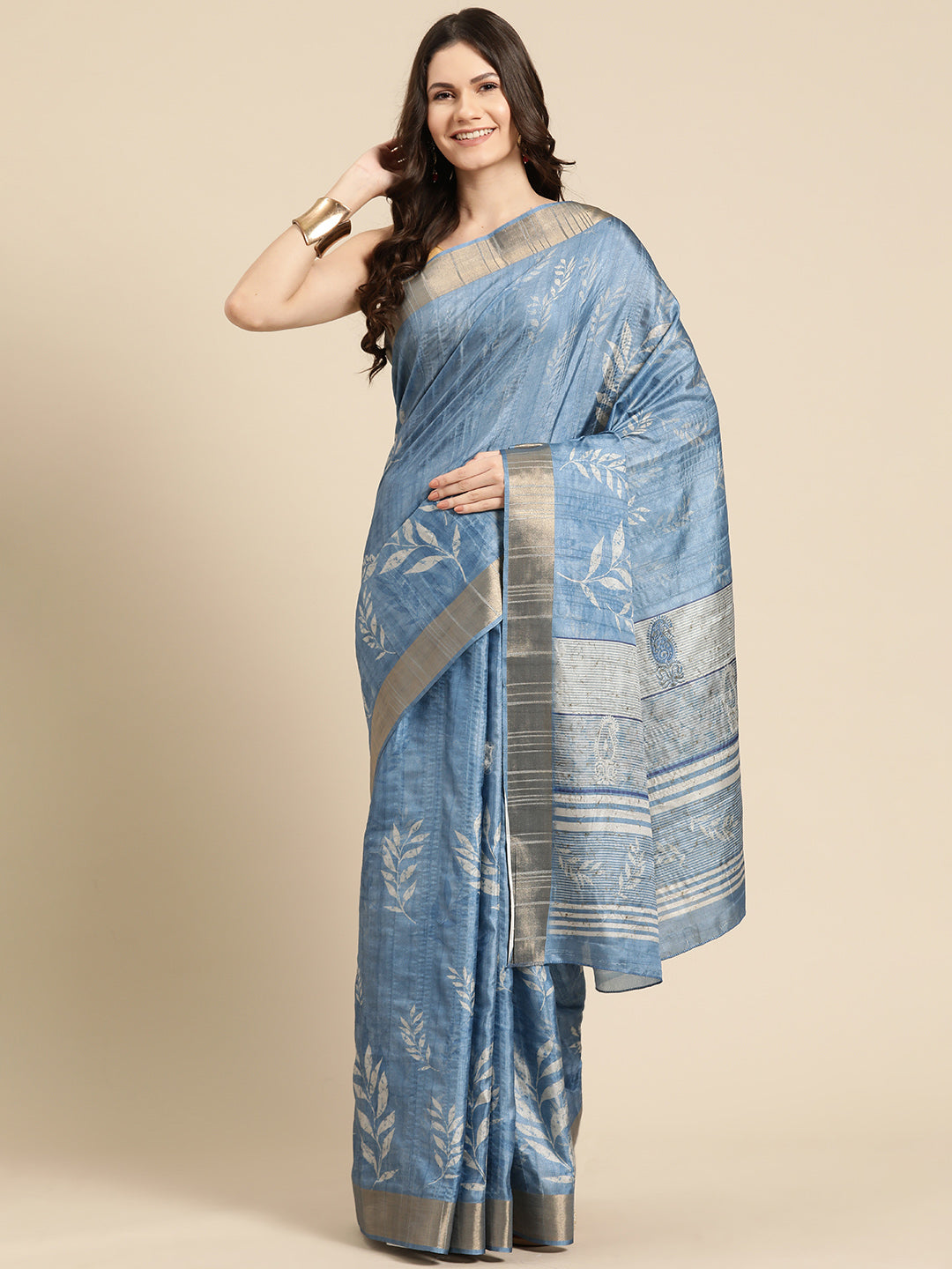 Soft Silk Floral Printed Zari Woven Border Saree