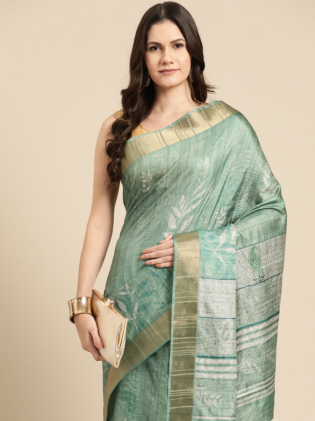 Soft Silk Floral Printed Zari Woven Border Saree