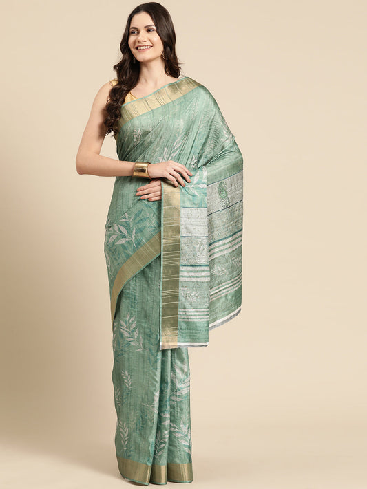 Soft Silk Floral Printed Zari Woven Border Saree