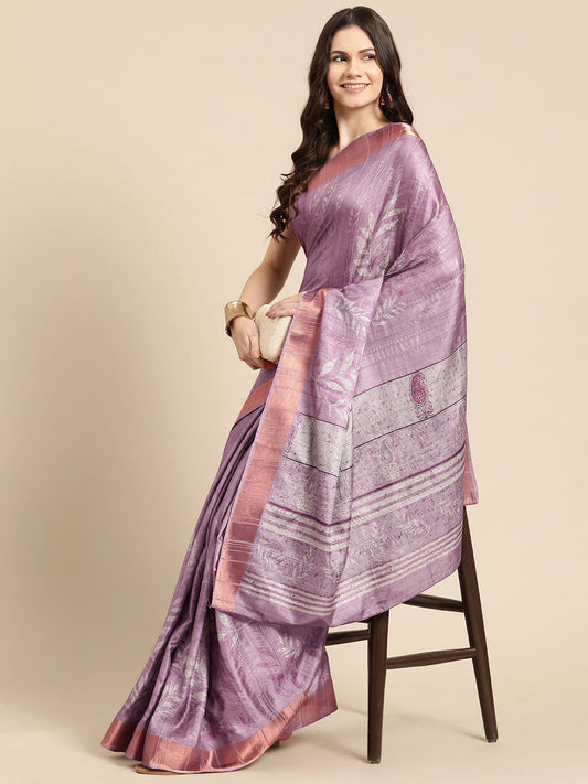 Soft Silk Floral Printed Zari Woven Border Saree