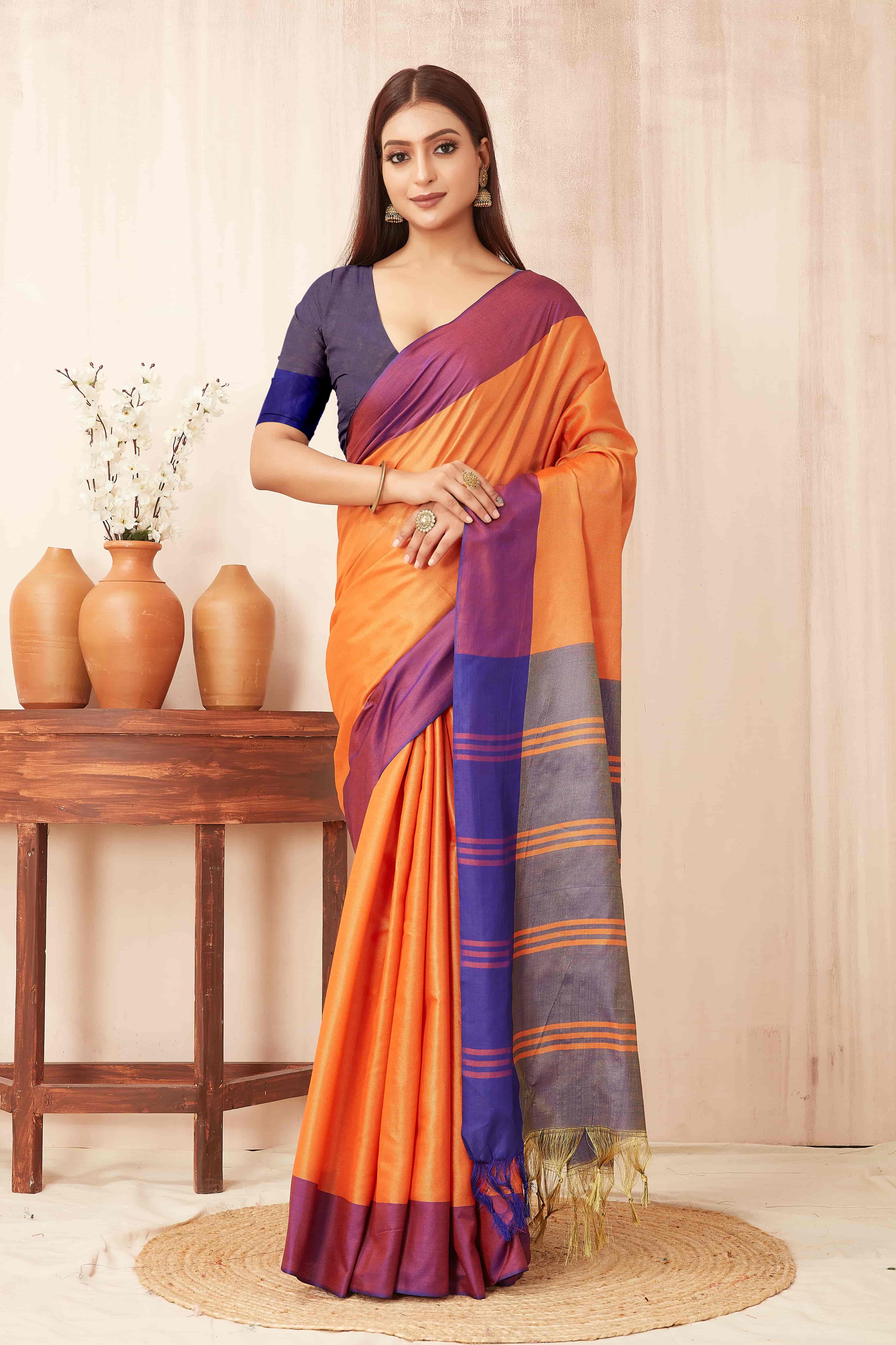 Solid Zari Banarasi Saree With Tassels