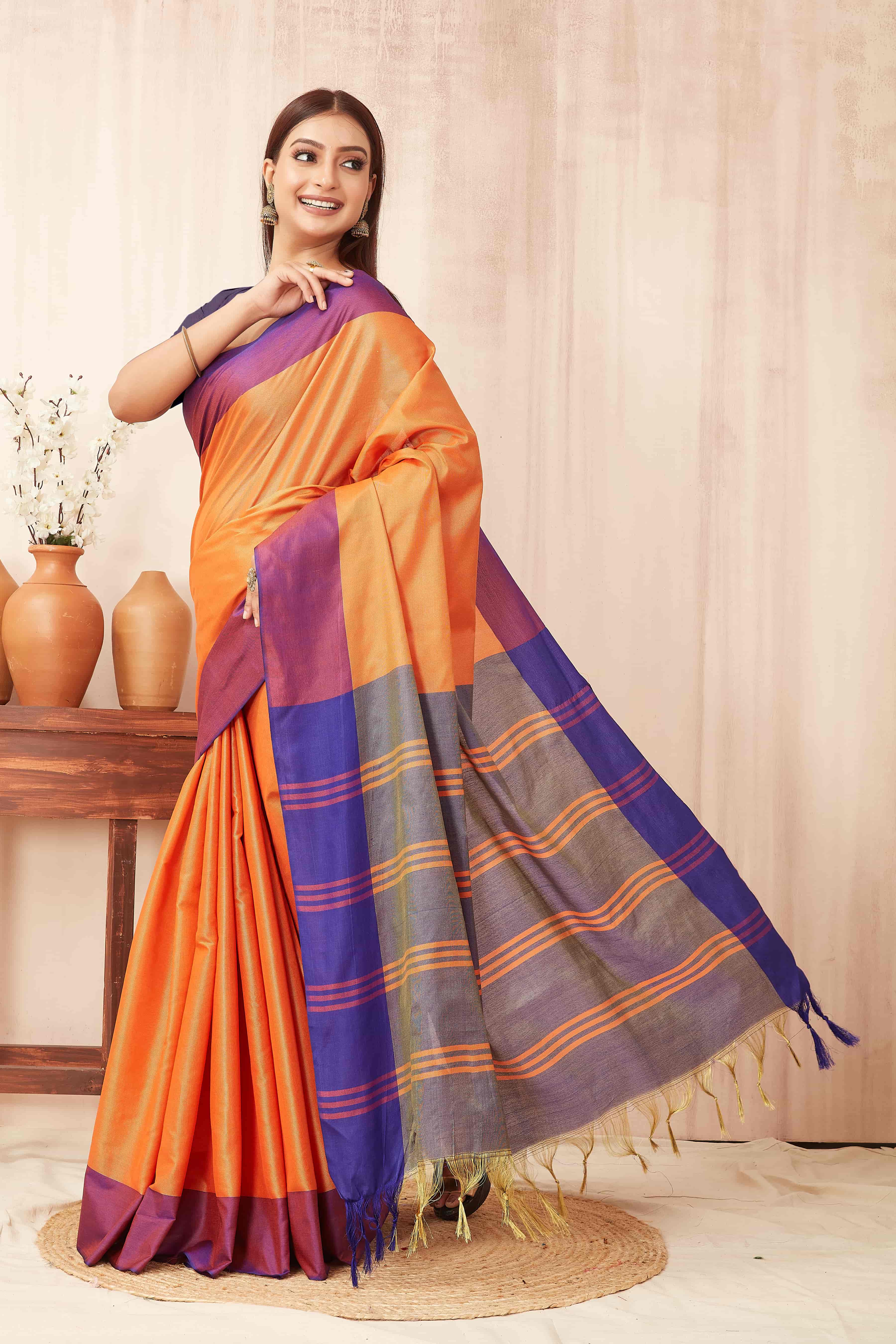 Solid Zari Banarasi Saree With Tassels