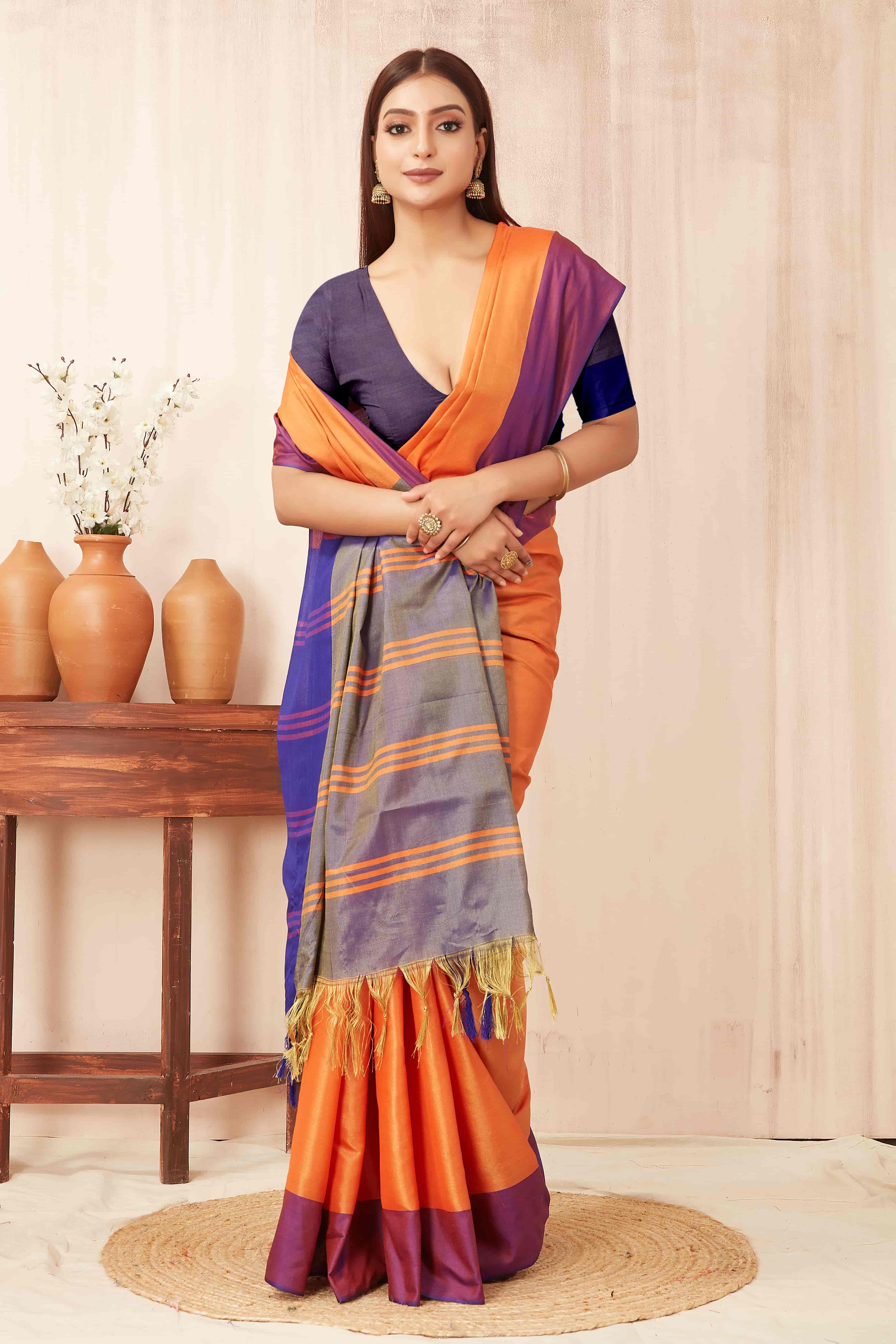 Solid Zari Banarasi Saree With Tassels