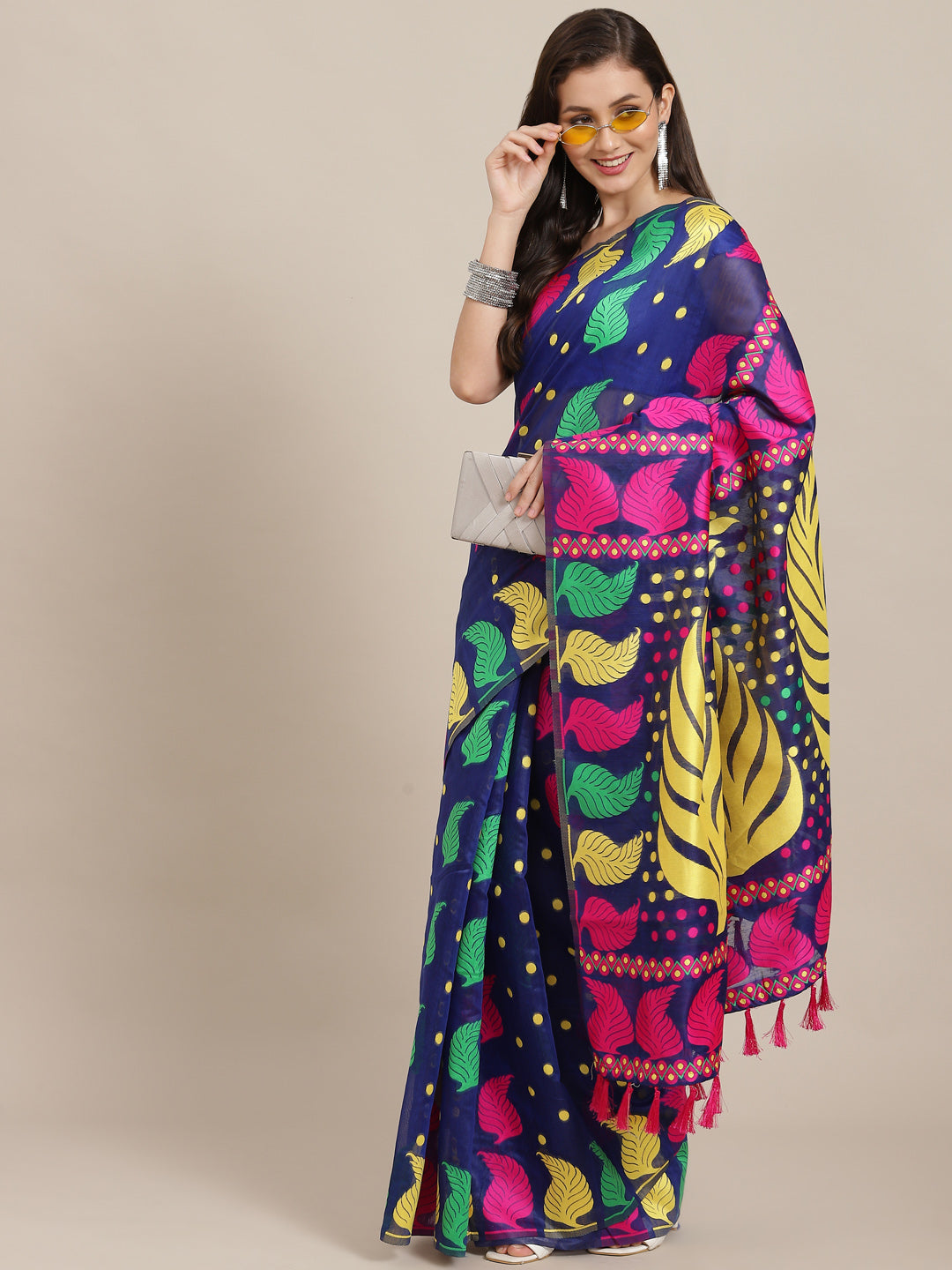 Women's Woven Jamdani Saree With Unstitched Blouse Piece