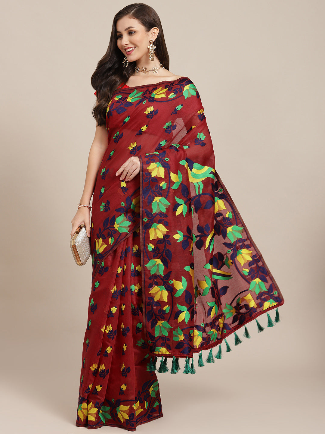 Women's Pure Cotton Jamdani Saree With Unstitched Blouse Piece