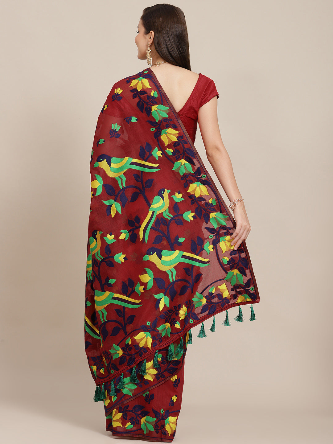 Women's Pure Cotton Jamdani Saree With Unstitched Blouse Piece