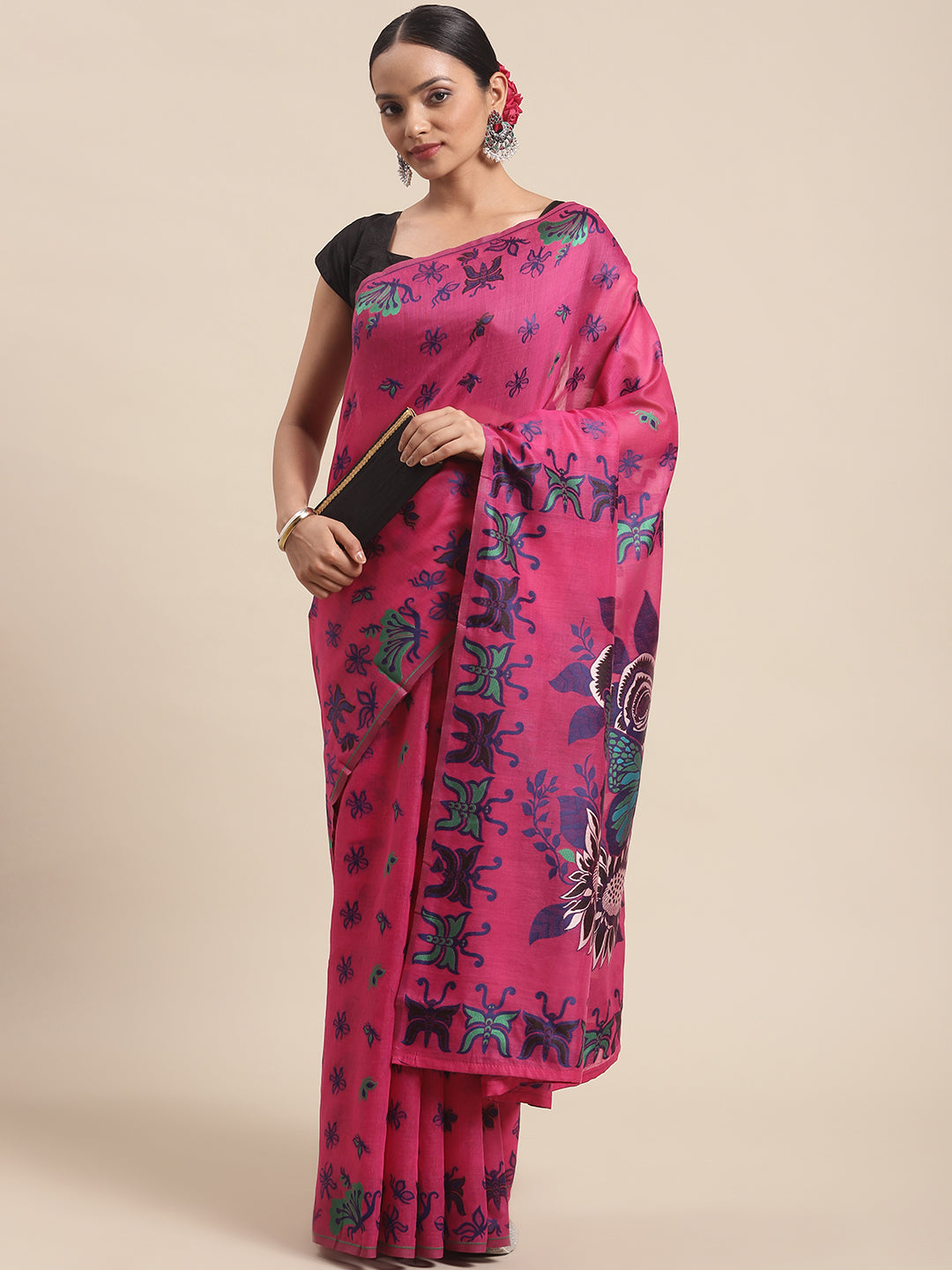 Women's Pure Cotton Jamdani Woven Saree With Unstitched Blouse Piece
