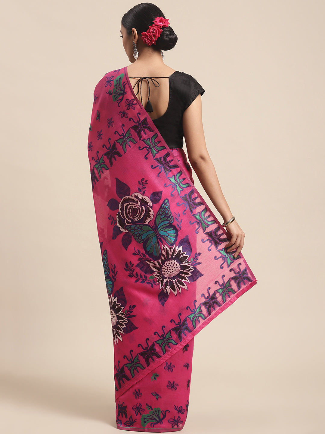 Women's Pure Cotton Jamdani Woven Saree With Unstitched Blouse Piece