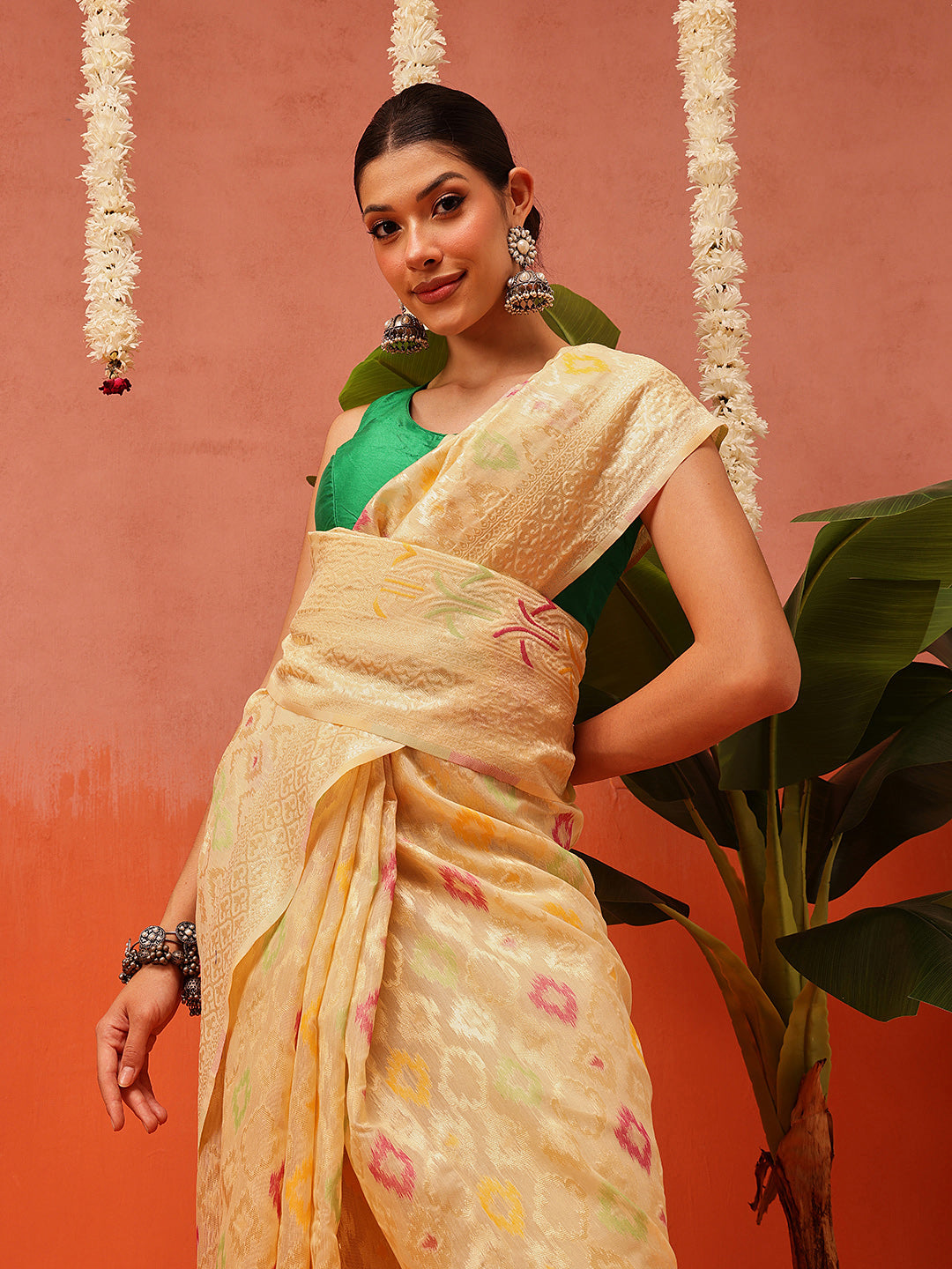 Cotton Jamdani Saree With Zari Border